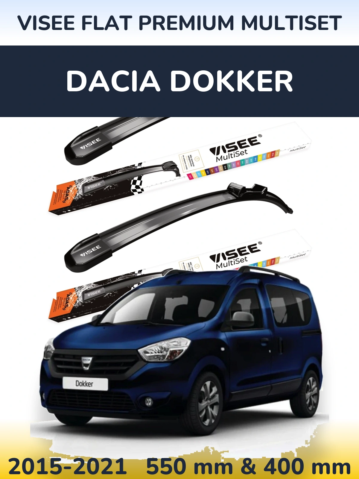 Комплект передних дворников VISEE FLAT PREMIUM MultiSet 550 & 400 мм для Dacia Dokker 2015-2021