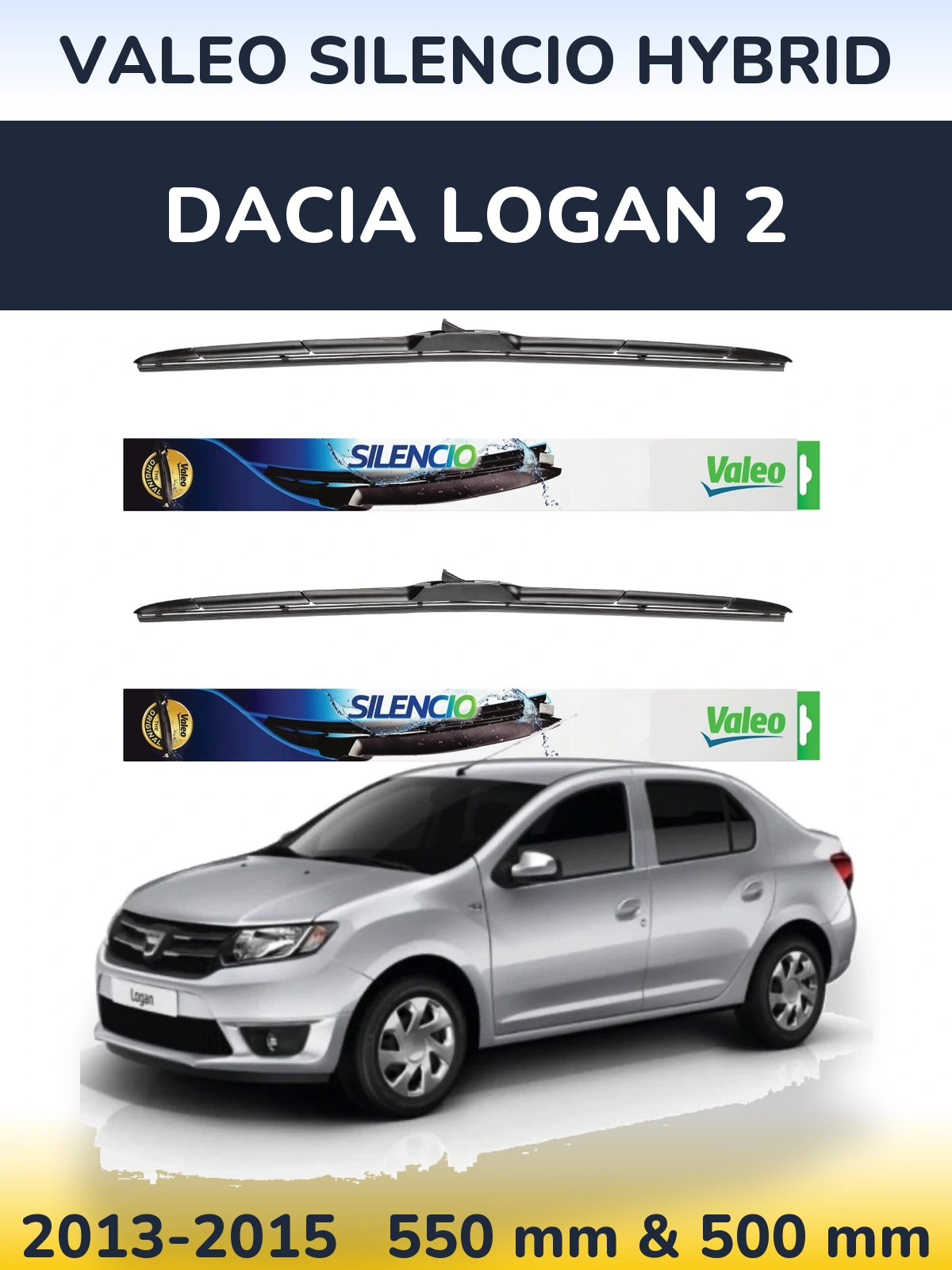 Front wiper blade set Valeo Silencio Hybrid 550 & 500 мм for Dacia Logan 2 2013-2015