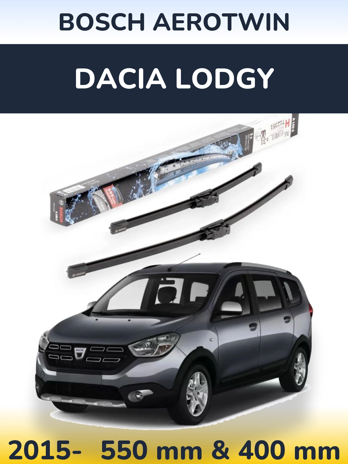 Комплект передних дворников BOSCH AeroTwin 550 & 400 мм для Dacia Lodgy 2015-2026