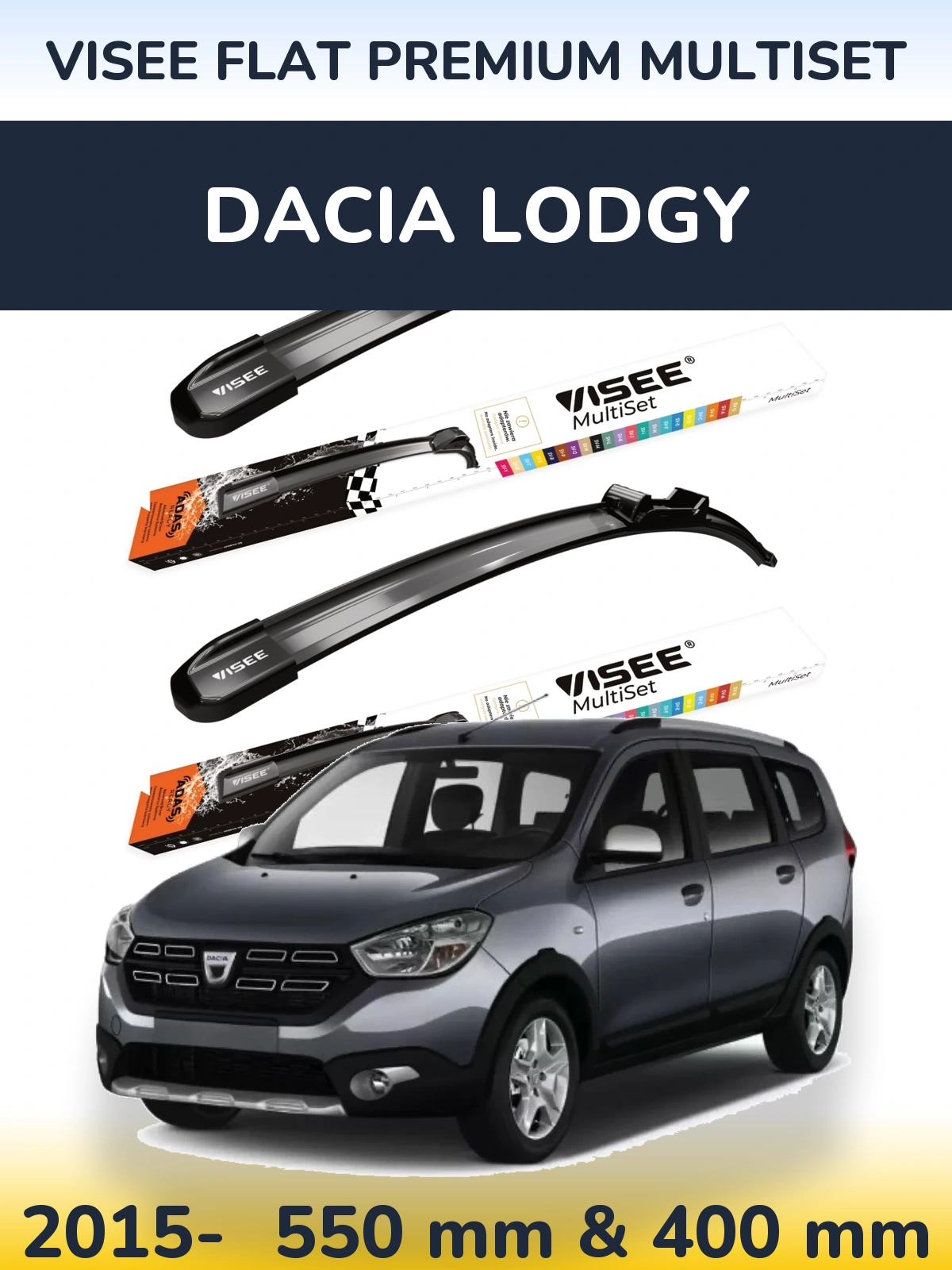 Front wiper blade set VISEE FLAT PREMIUM MultiSet 550 & 400 мм for Dacia Lodgy 2015-2026