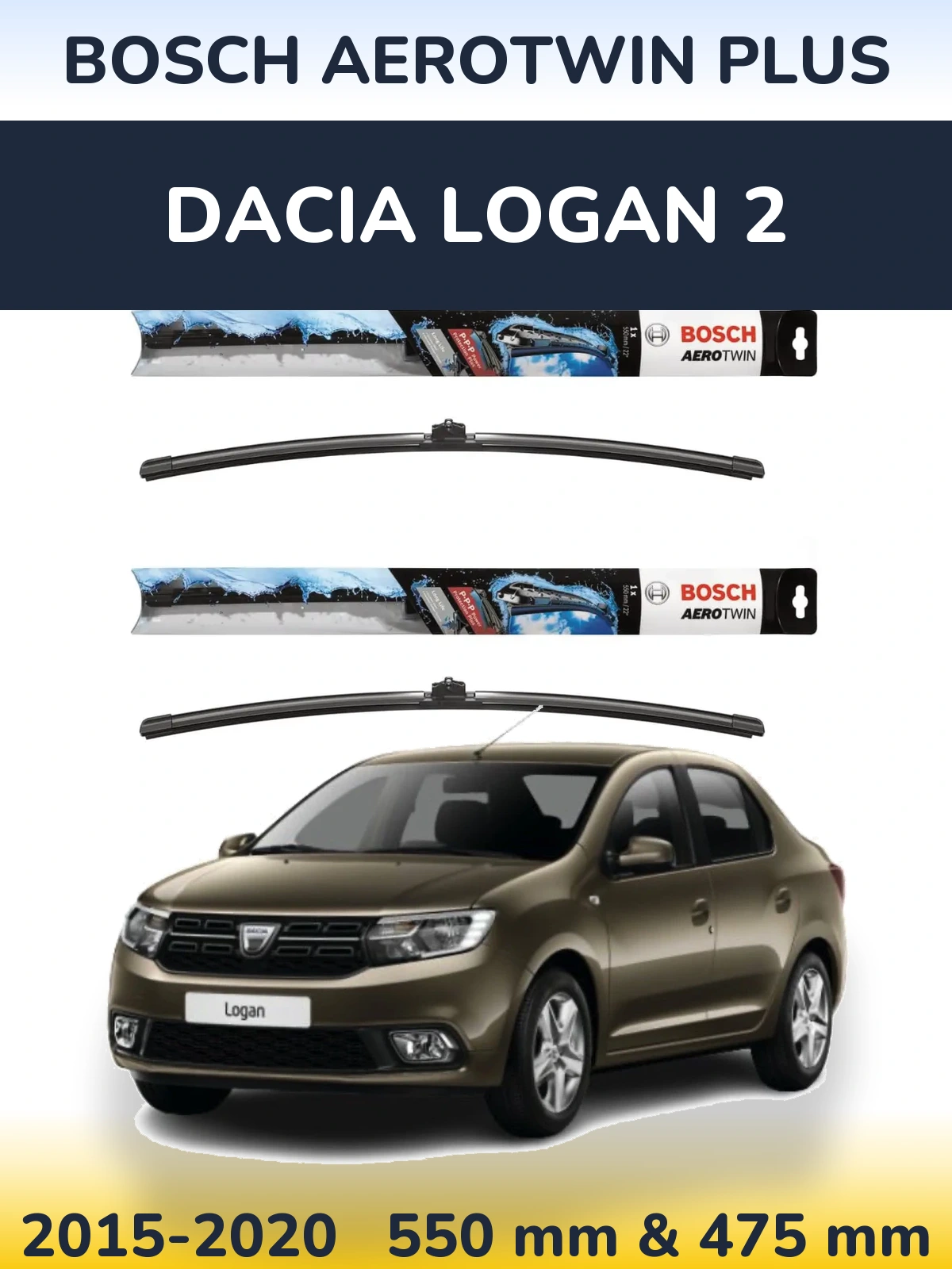Комплект передніх щіток BOSCH AeroTwin Plus 550 & 475 мм для Dacia Logan 2 2015-2020