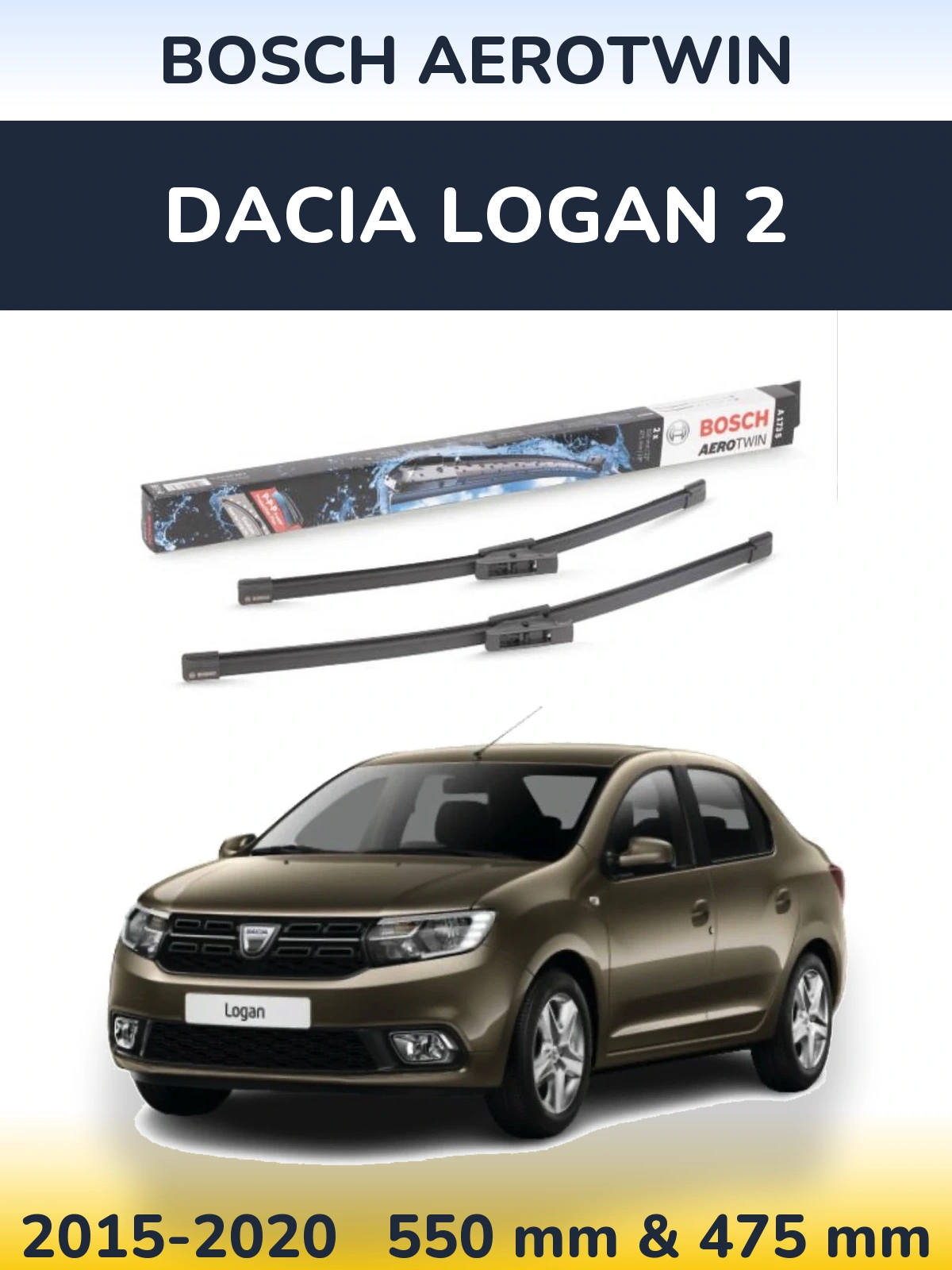 Комплект передніх щіток BOSCH AeroTwin 550 & 475 мм для Dacia Logan 2 2015-2020
