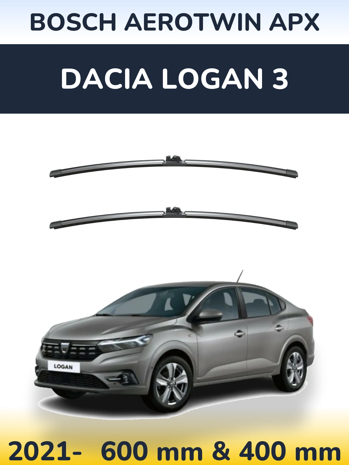 Комплект передних дворников BOSCH AeroTwin APX 600 & 400 мм для Dacia Logan 3 2021-2026