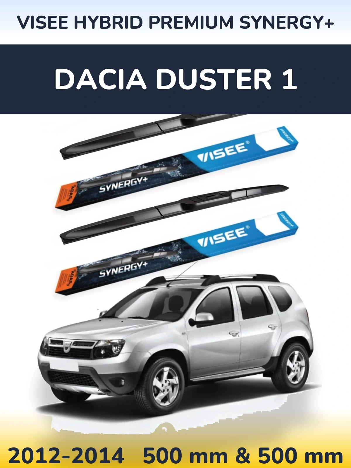 Front wiper blade set VISEE HYBRID PREMIUM SYNERGY+ 500 & 500 mm for Dacia Duster 1 2012-2014