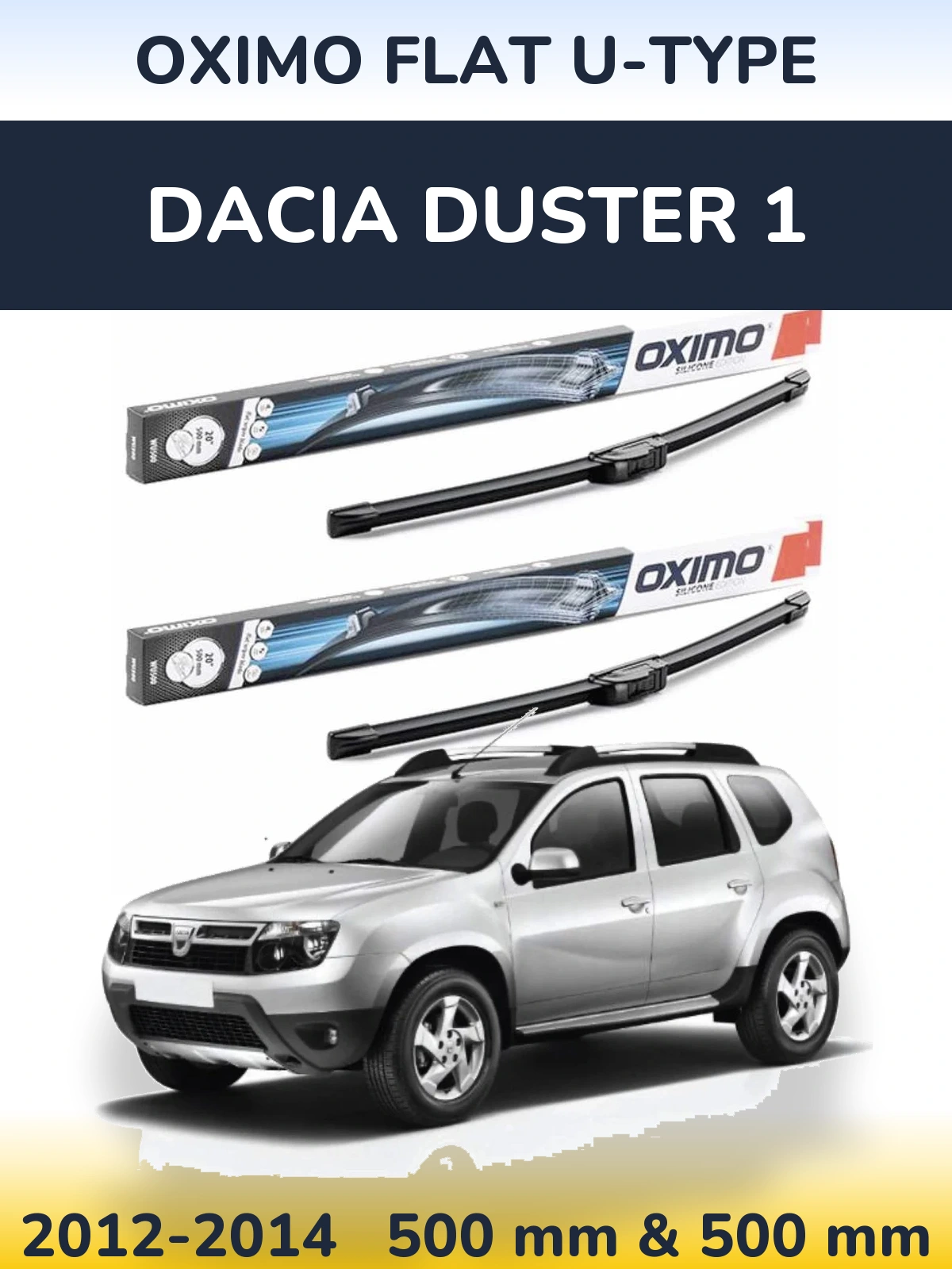Front wiper blade set Oximo Flat U-type 500 & 500 мм for Dacia Duster 1 2012-2014