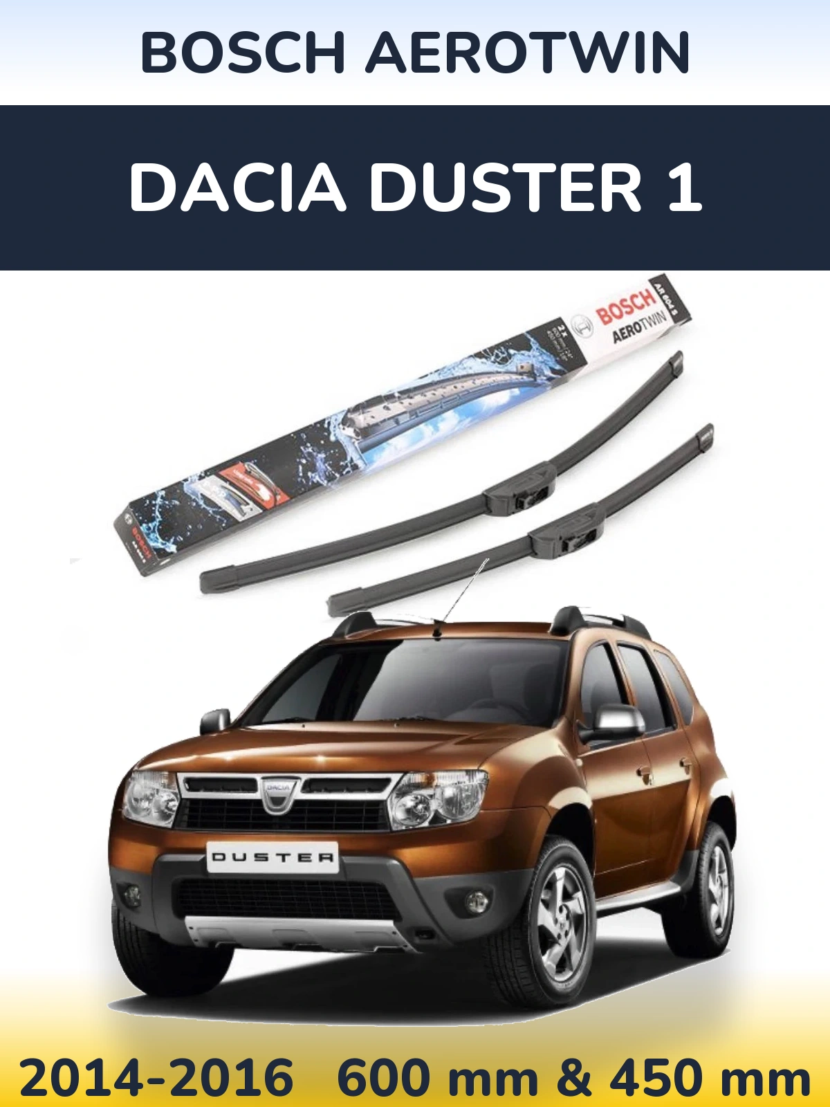 Комплект передних дворников BOSCH AeroTwin 600 & 450 мм для Dacia Duster 1 2014-2016