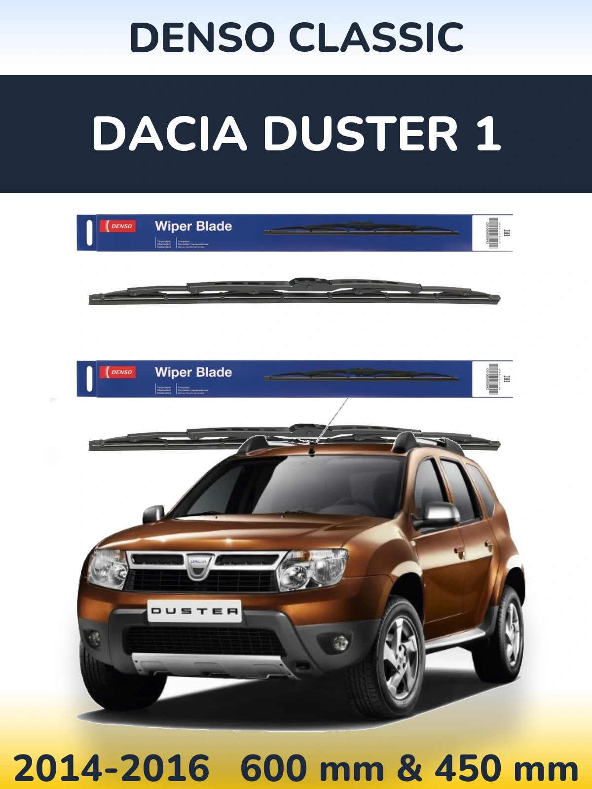 Front wiper blade set Denso Classic 600 & 450 мм for Dacia Duster 1 2014-2016