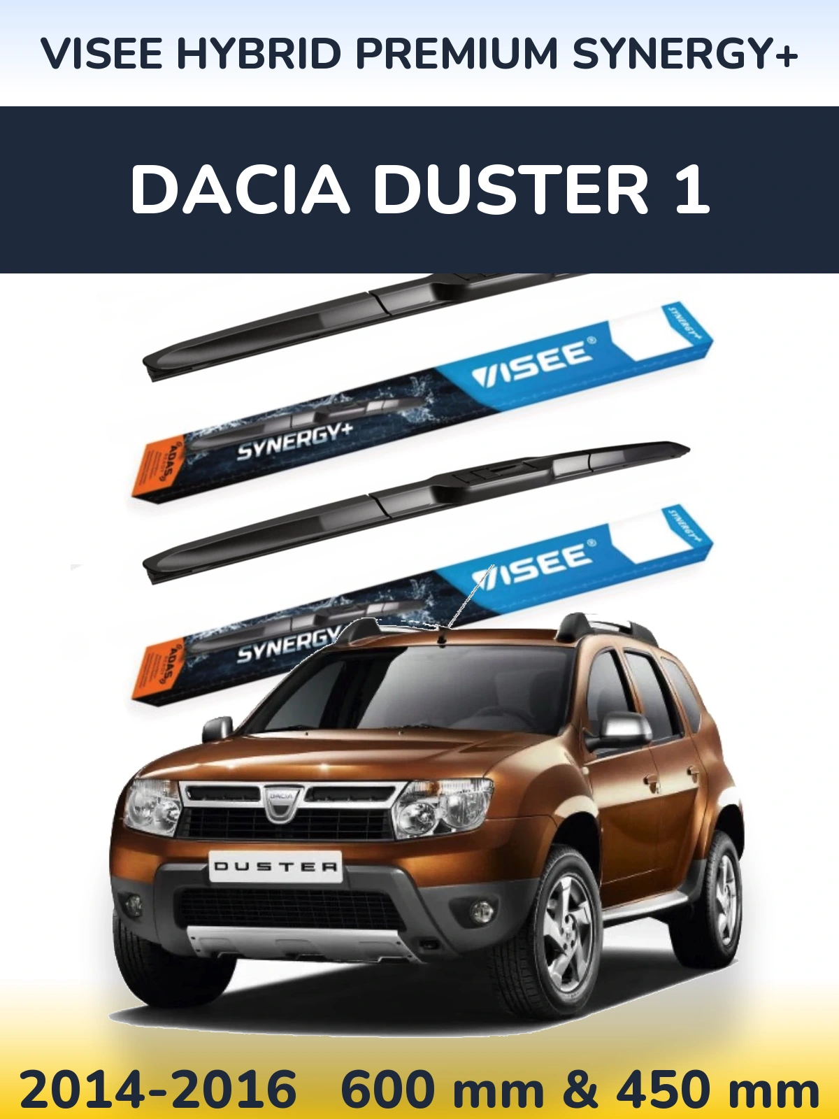 Комплект передних дворников VISEE HYBRID PREMIUM SYNERGY+ 600 & 450 мм для Dacia Duster 1 2014-2016