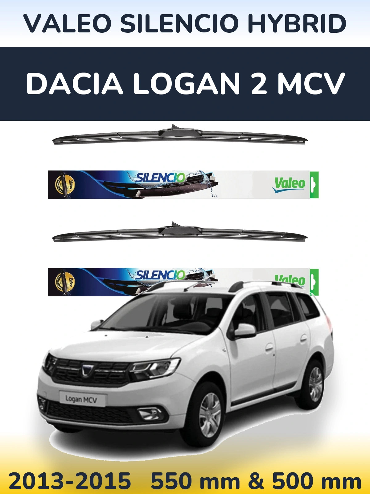 Front wiper blade set Valeo Silencio Hybrid 550 & 500 мм for Dacia Logan 2 MCV 2013-2015