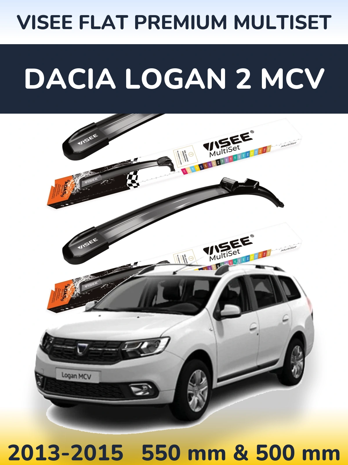 Front wiper blade set VISEE FLAT PREMIUM MultiSet 550 & 500 мм for Dacia Logan 2 MCV 2013-2015