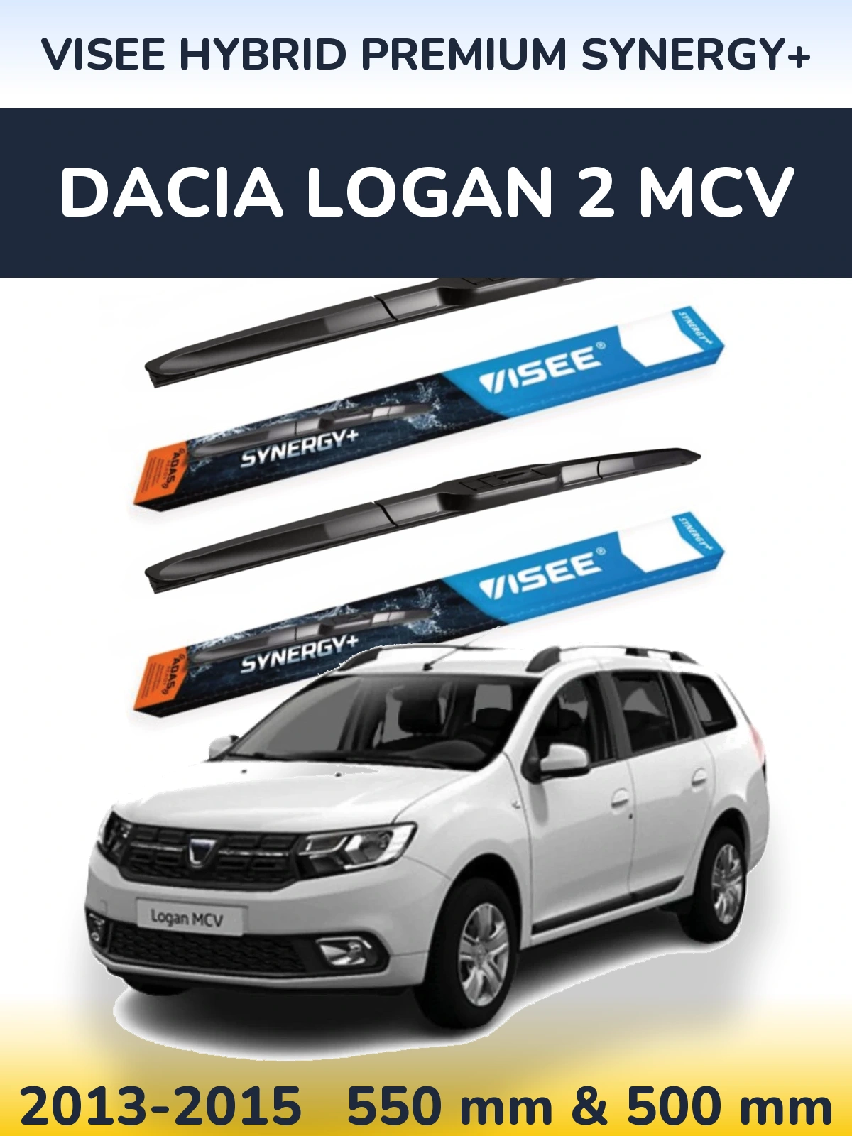 Front wiper blade set VISEE HYBRID PREMIUM SYNERGY+ 550 & 500 мм for Dacia Logan 2 MCV 2013-2015