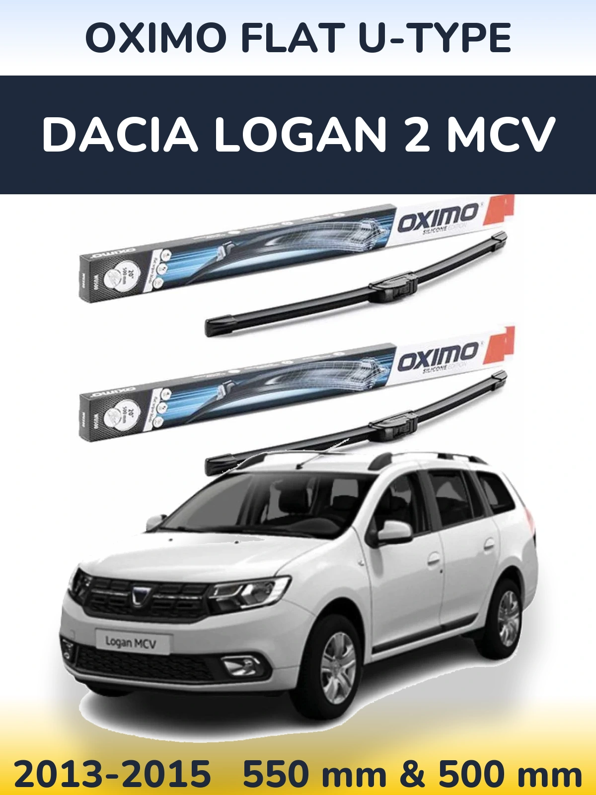 Front wiper blade set Oximo Flat U-type 550 & 500 мм for Dacia Logan 2 MCV 2013-2015