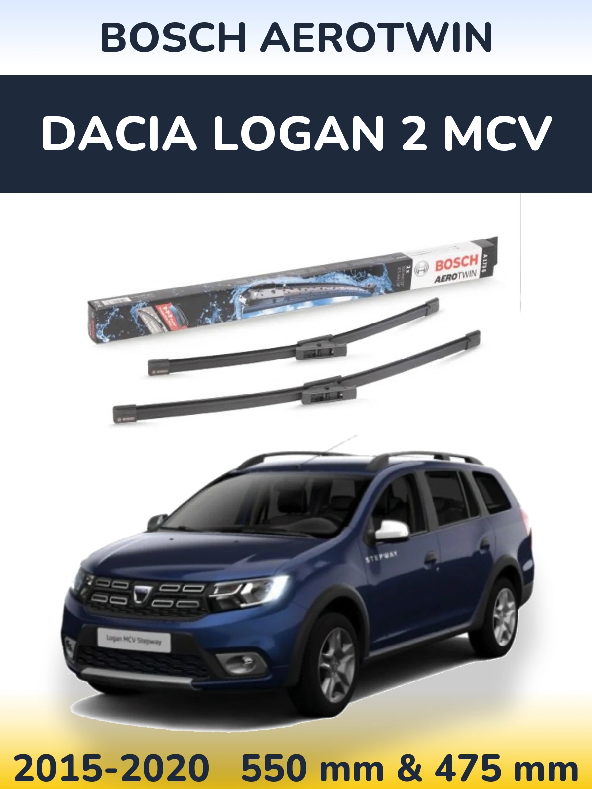 Komplet przednich wycieraczek BOSCH AeroTwin 550 & 475 mm do Dacia Logan 2 MCV 2015-2020