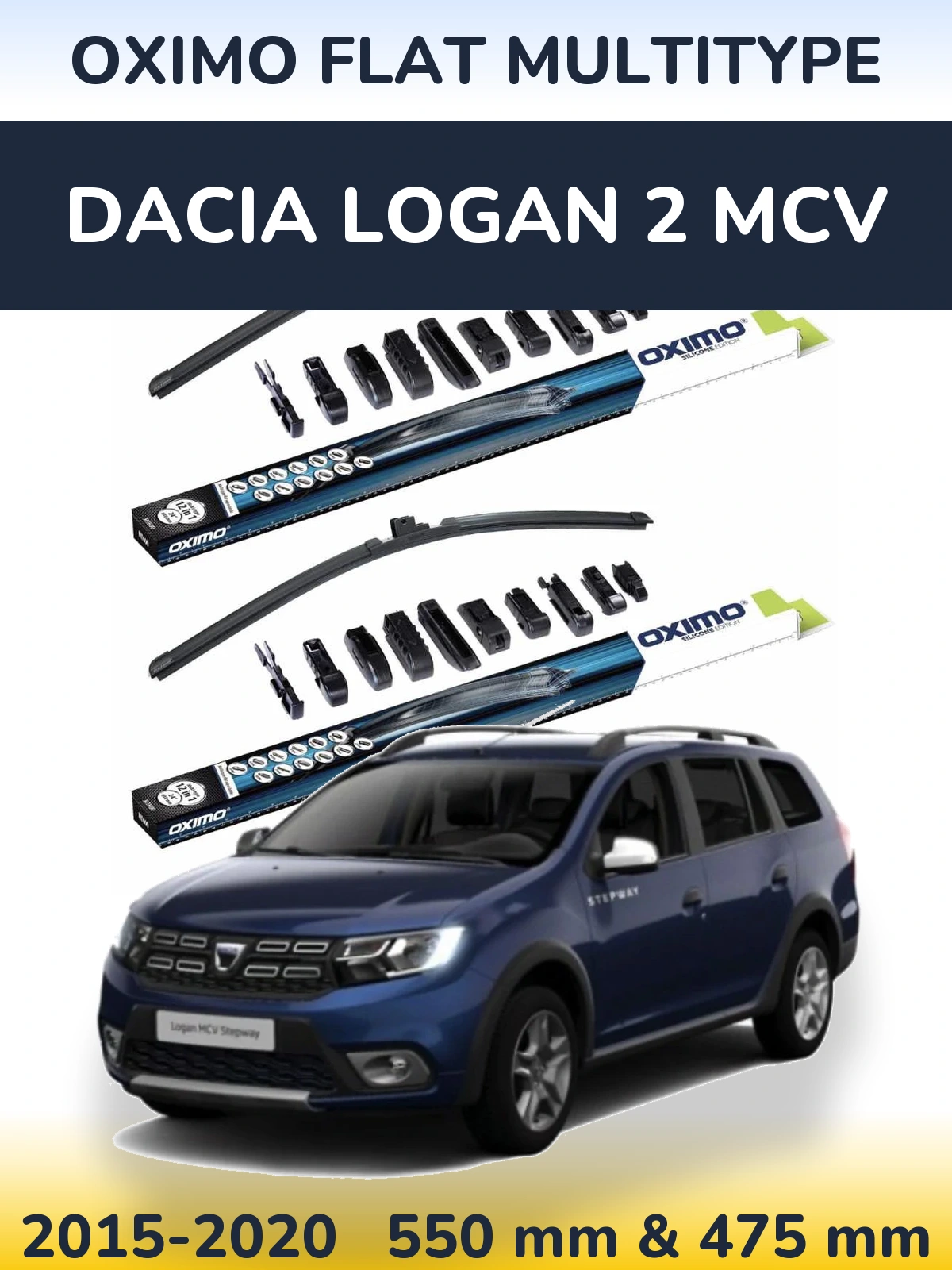 Front wiper blade set Oximo Flat MultiTypee 550 & 475 mm for Dacia Logan 2 MCV 2015-2020