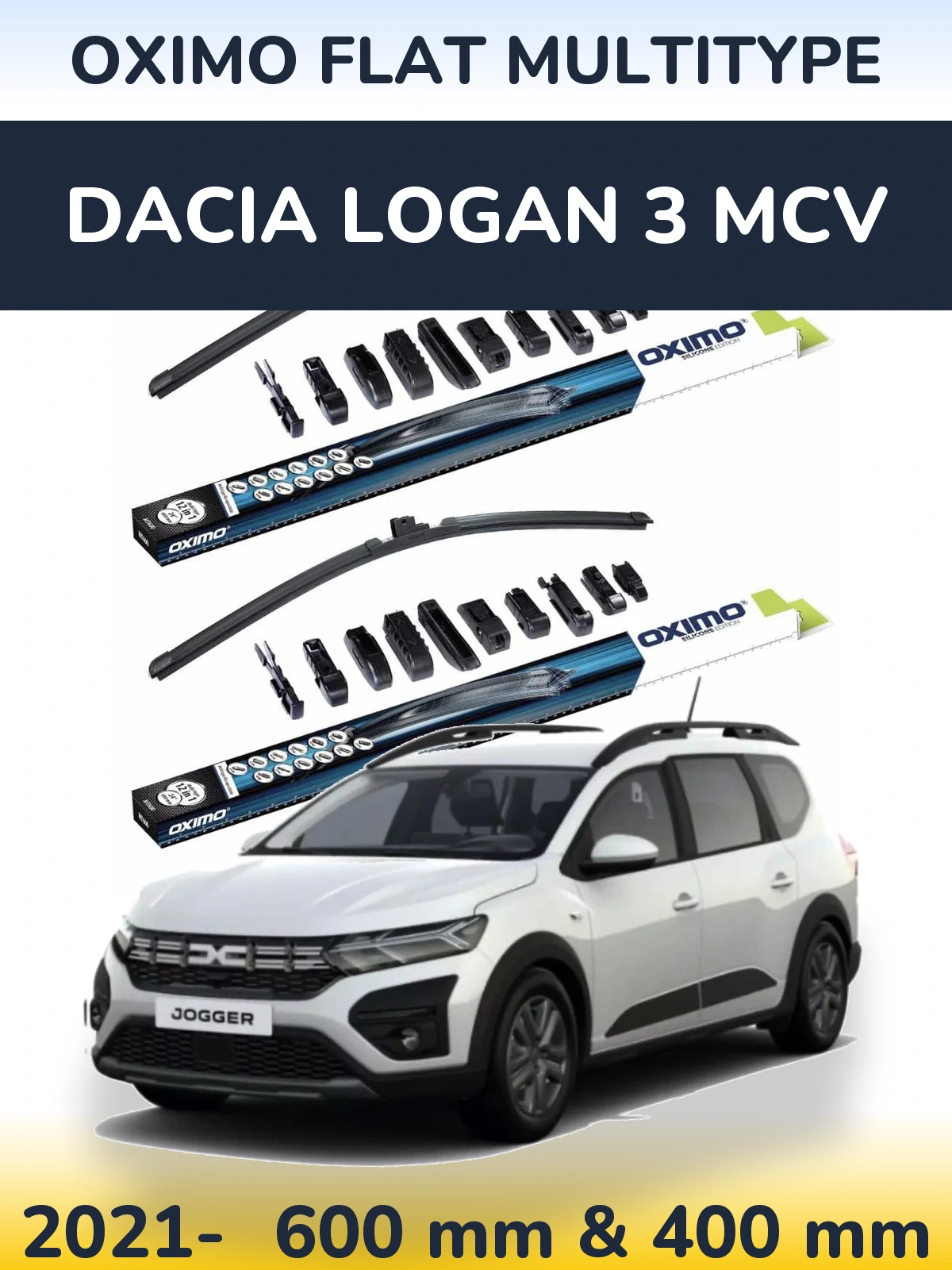Комплект передніх щіток Oximo Flat MultiТипe 600 & 400 мм для Dacia Logan 3 MCV 2021-2026