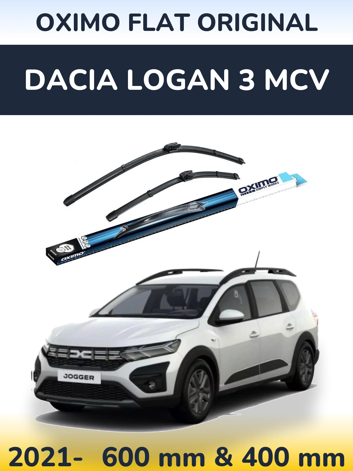 Комплект передніх щіток Oximo Flat Original 600 & 400 мм для Dacia Logan 3 MCV 2021-2026