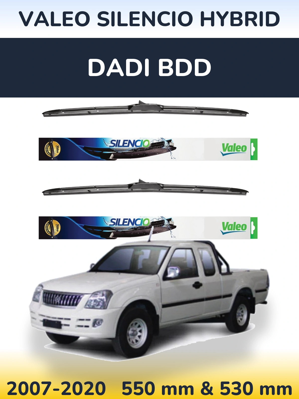 Front wiper blade set Valeo Silencio Hybrid 550 & 530 мм for Dadi BDD 2007-2020