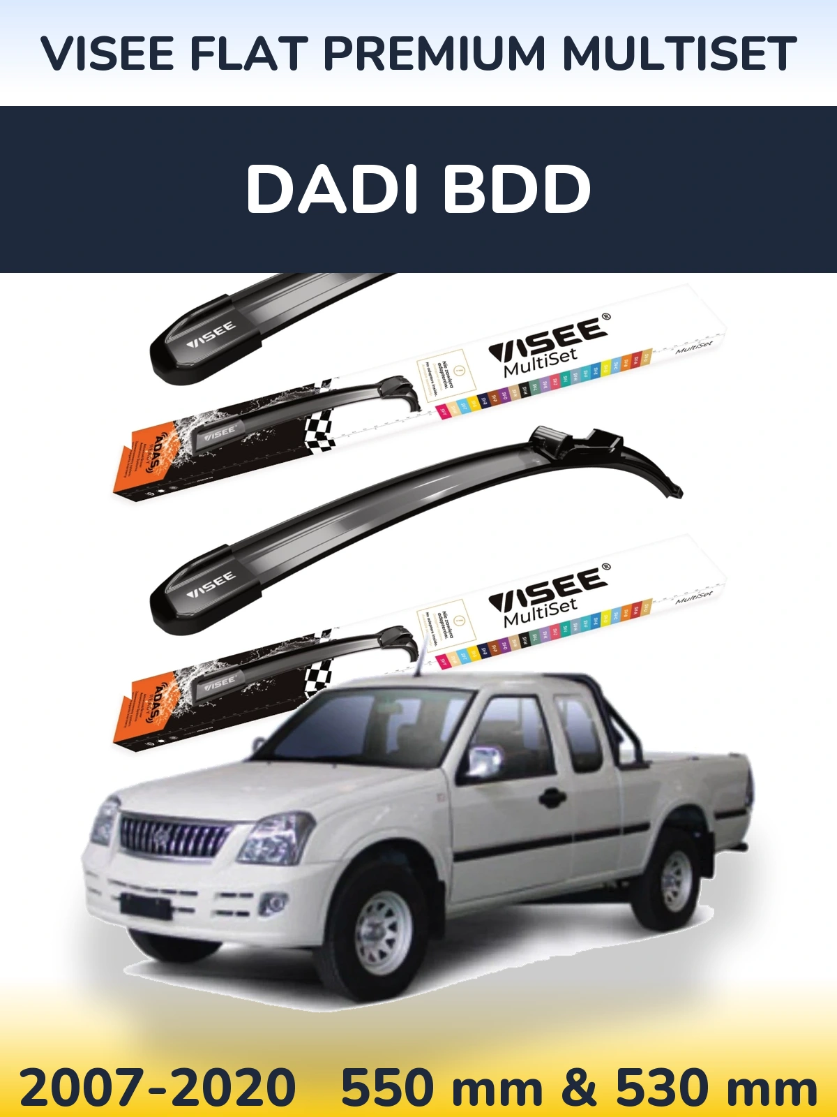 Front wiper blade set VISEE FLAT PREMIUM MultiSet 550 & 530 mm for Dadi BDD 2007-2020