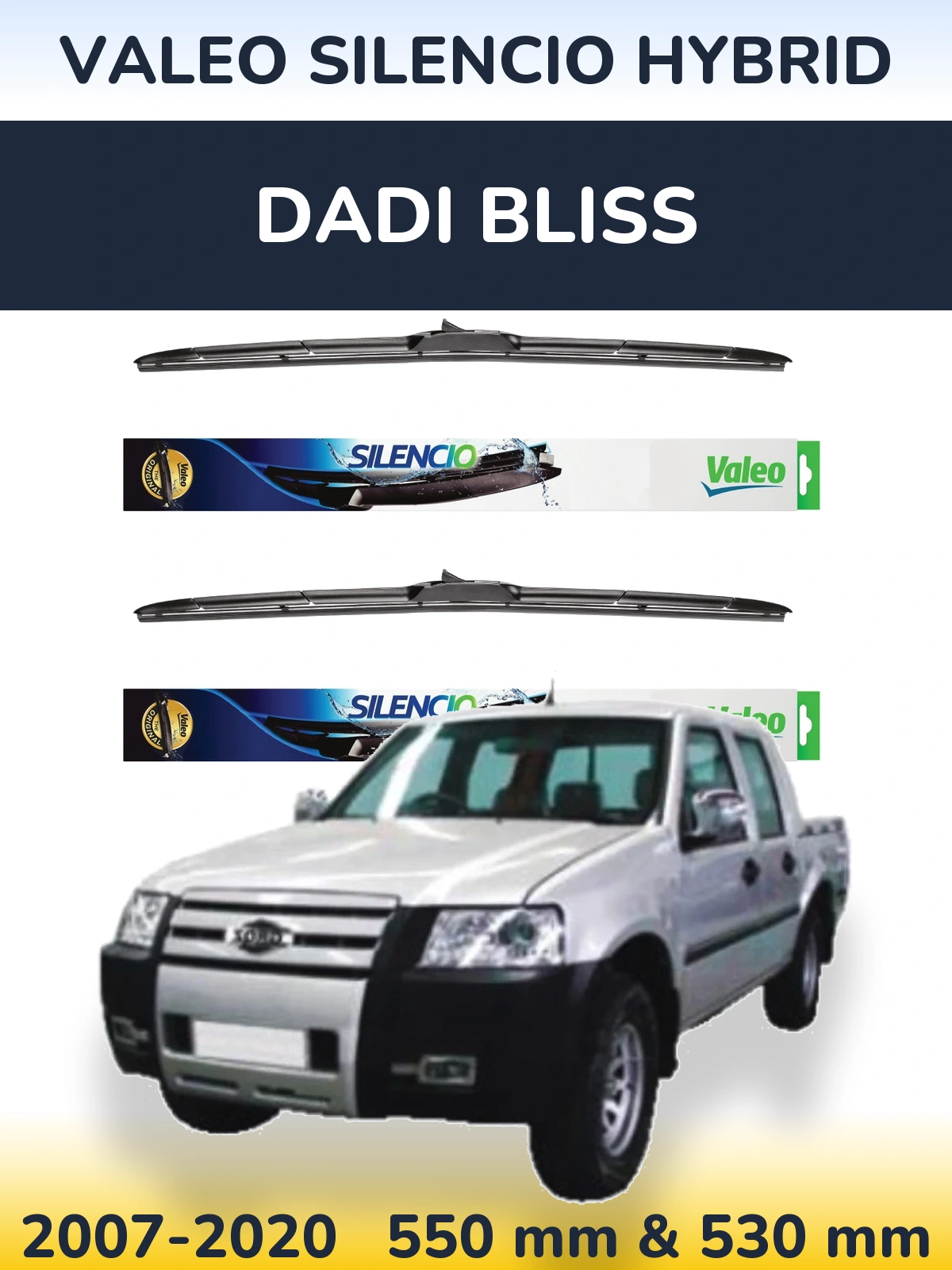 Front wiper blade set Valeo Silencio Hybrid 550 & 530 мм for Dadi Bliss 2007-2020