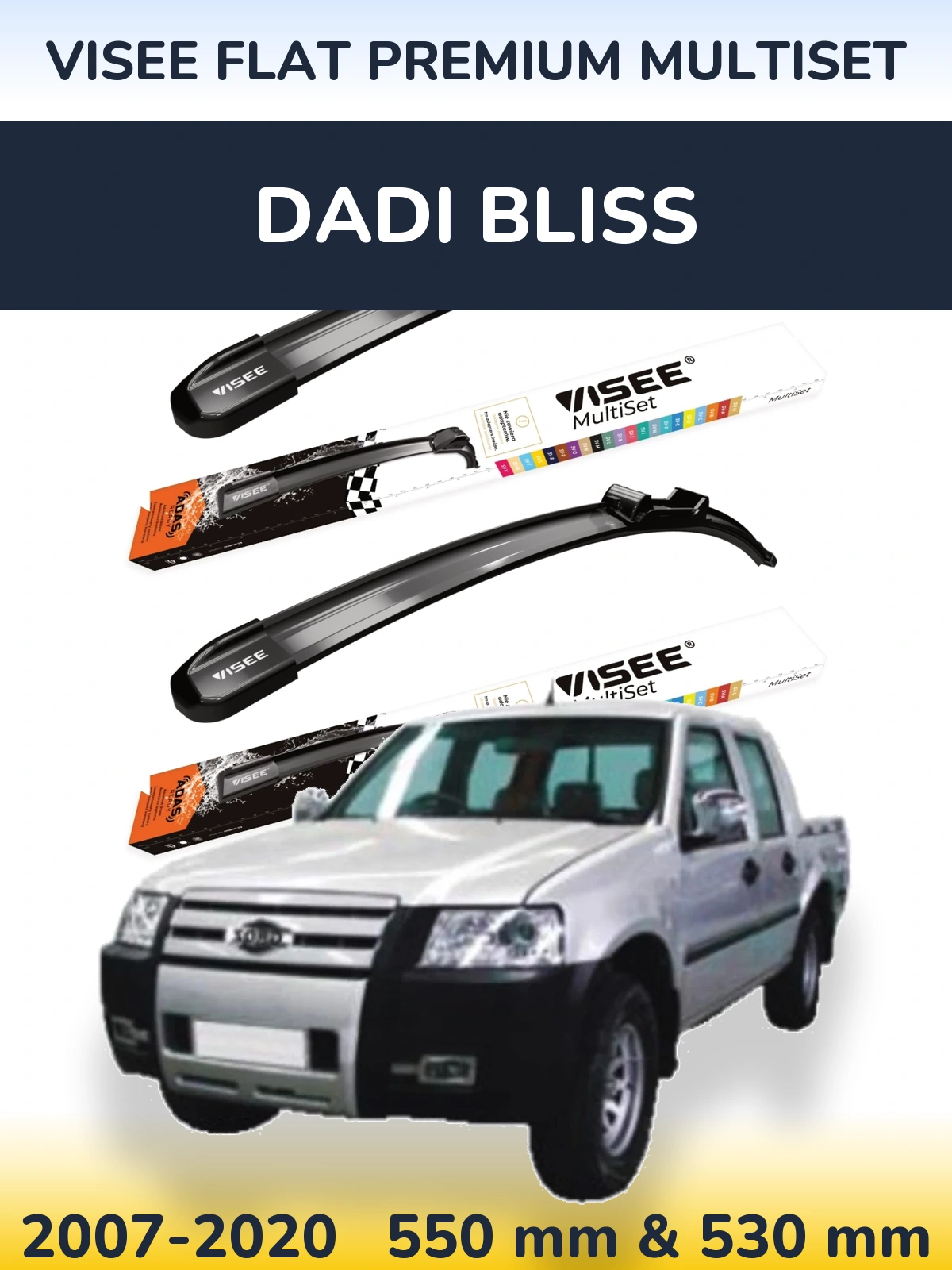 Front wiper blade set VISEE FLAT PREMIUM MultiSet 550 & 530 mm for Dadi Bliss 2007-2020