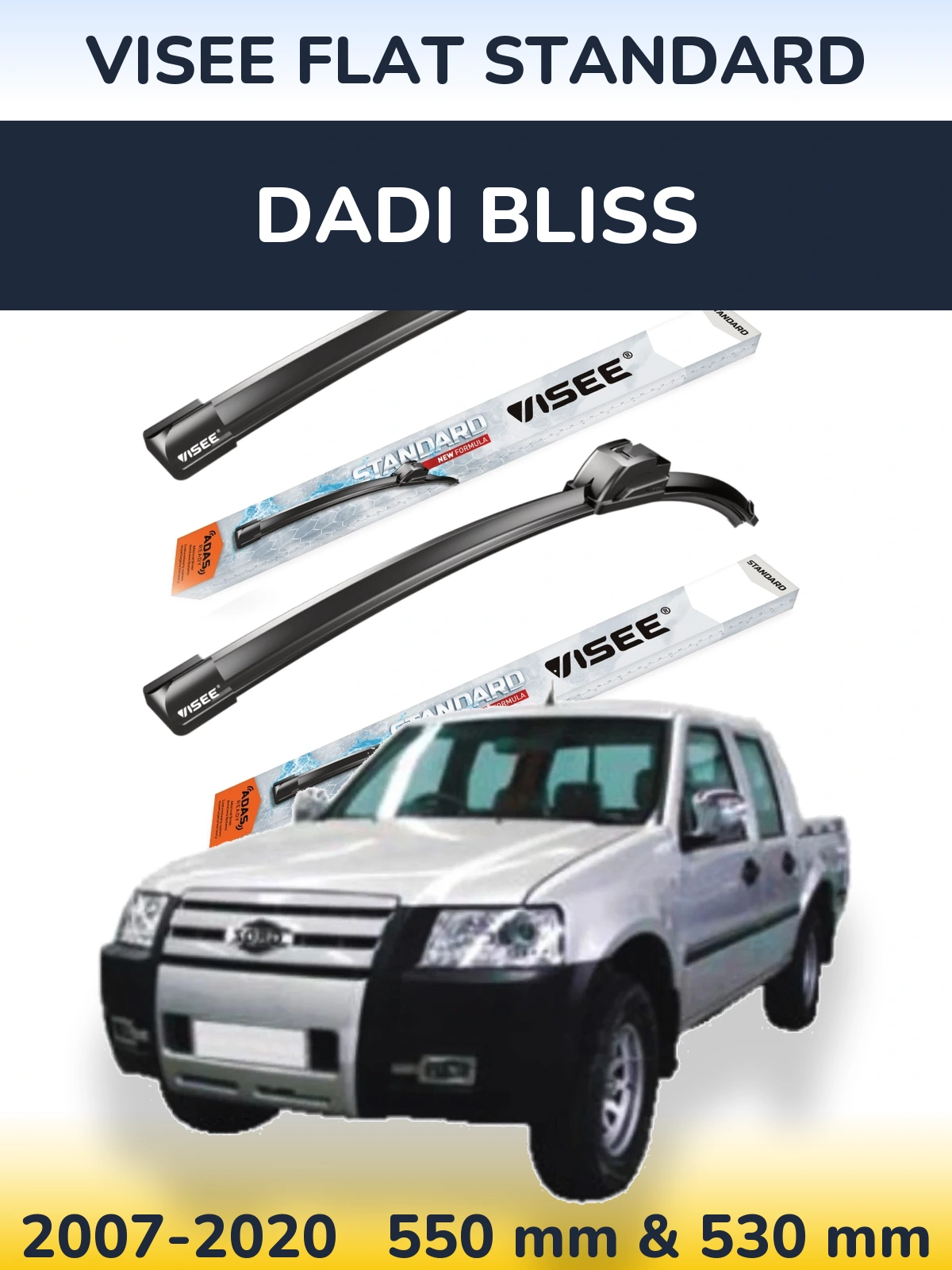 Front wiper blade set VISEE FLAT STANDARD 550 & 530 мм for Dadi Bliss 2007-2020