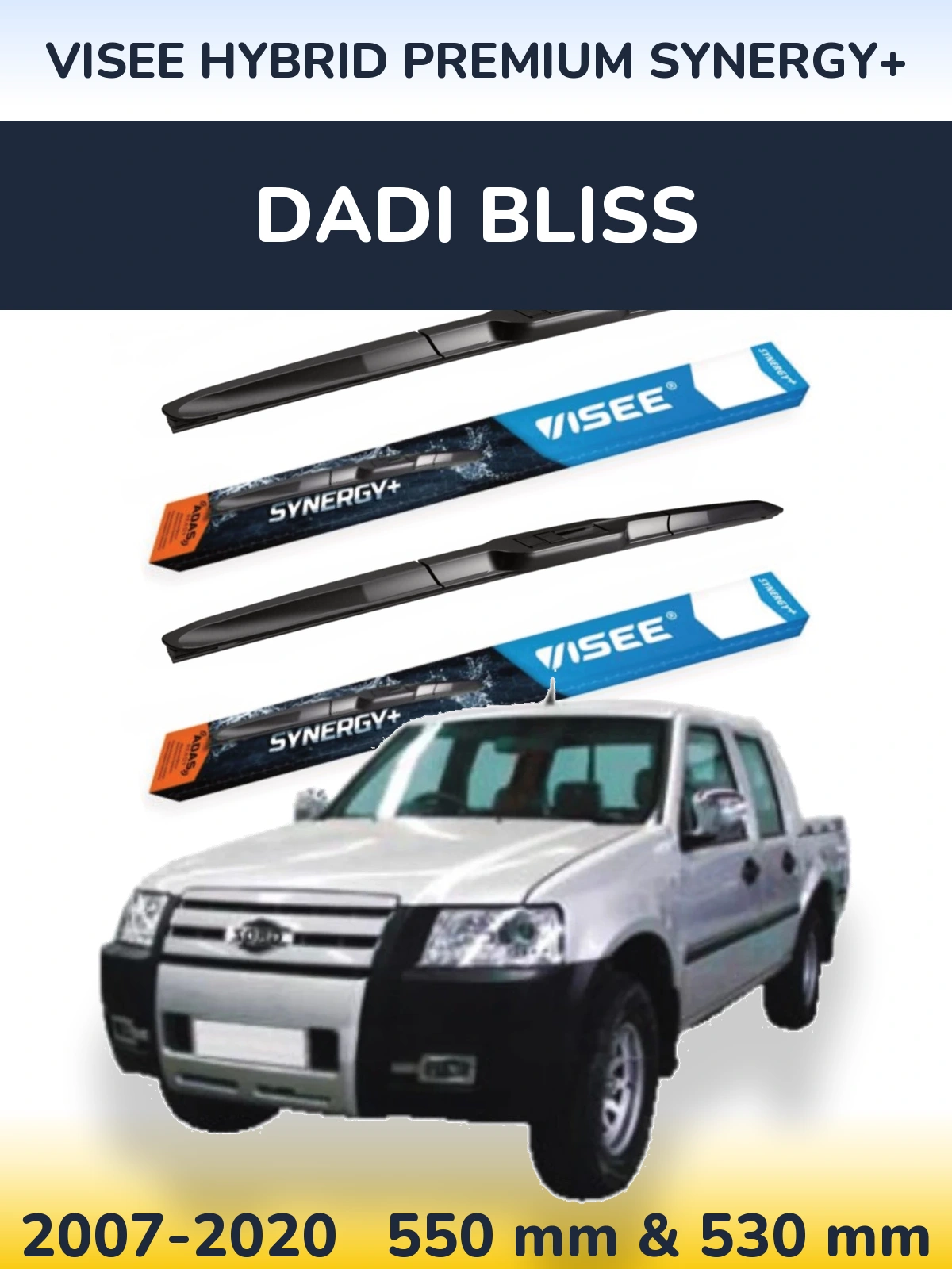 Front wiper blade set VISEE HYBRID PREMIUM SYNERGY+ 550 & 530 mm for Dadi Bliss 2007-2020