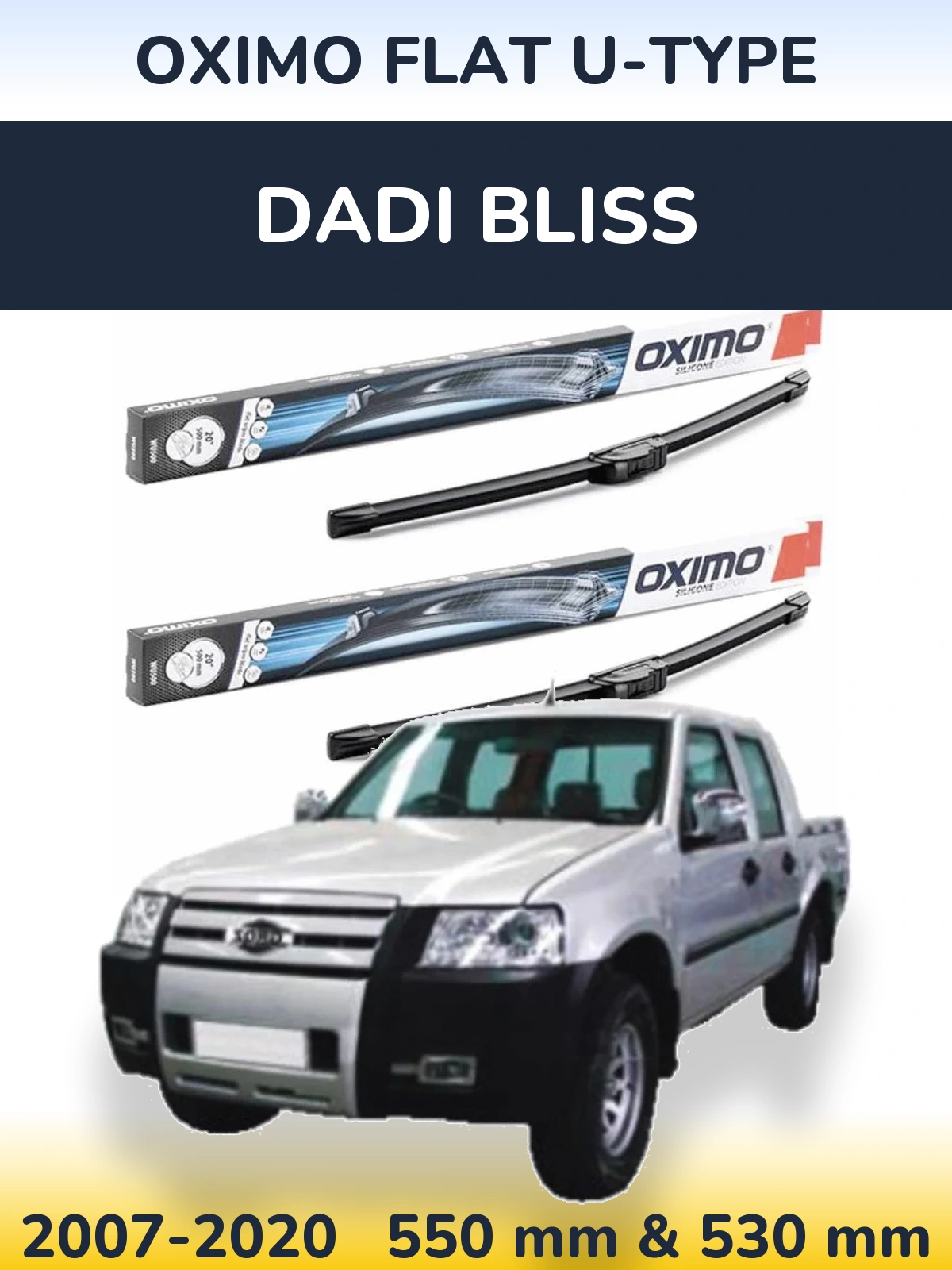 Front wiper blade set Oximo Flat U-type 550 & 530 mm for Dadi Bliss 2007-2020