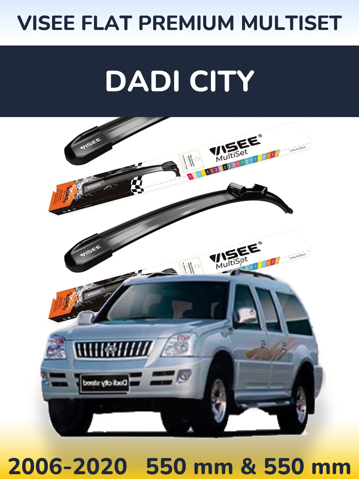 Front wiper blade set VISEE FLAT PREMIUM MultiSet 550 & 550 mm for Dadi City 2006-2020