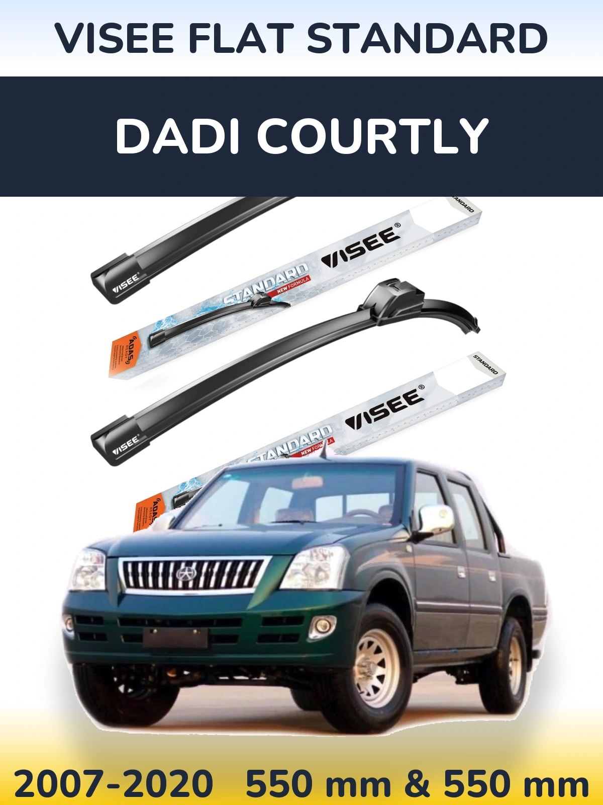 Front wiper blade set VISEE FLAT STANDARD 550 & 550 mm for Dadi Courtly 2007-2020