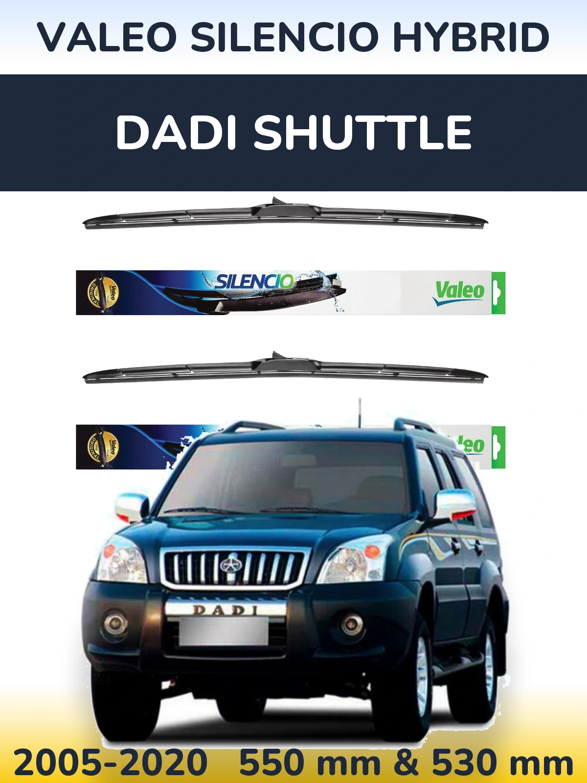 Front wiper blade set Valeo Silencio Hybrid 550 & 530 мм for Dadi Shuttle 2005-2020
