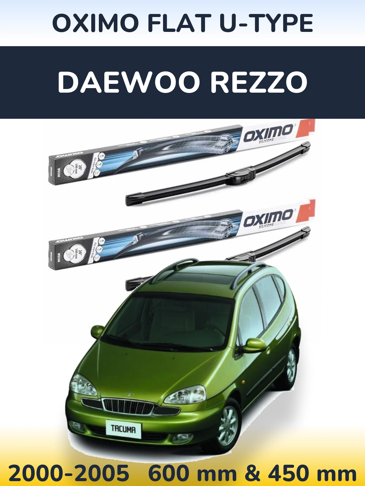 Komplet przednich wycieraczek Oximo Flat U-type 600 & 450 mm do Daewoo Rezzo 2000-2005