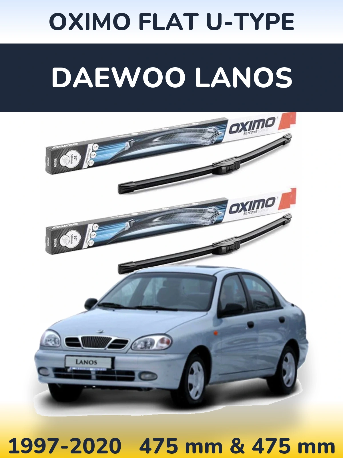 Komplet przednich wycieraczek Oximo Flat U-type 475 & 475 mm do Daewoo Lanos 1997-2020