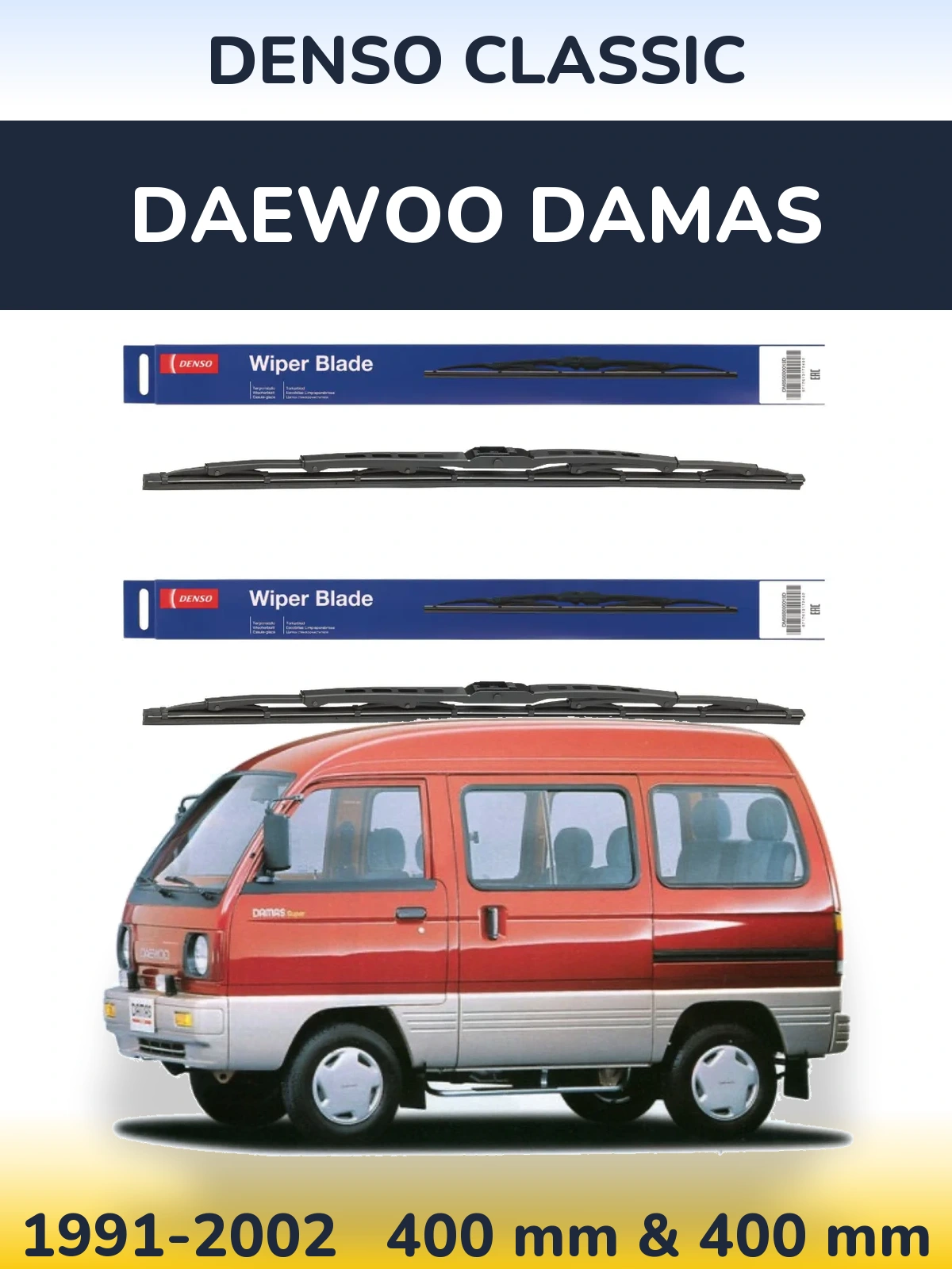 Front wiper blade set Denso Classic 400 & 400 mm for Daewoo Damas 1991-2002