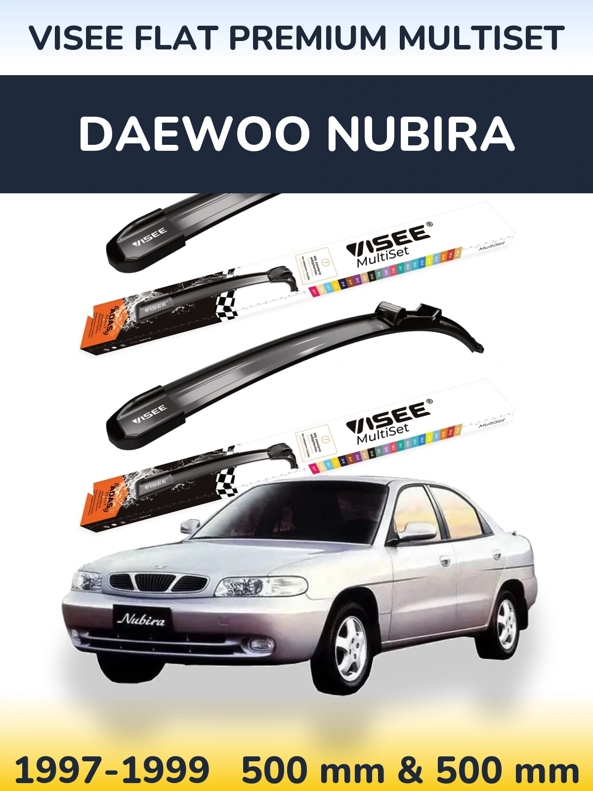 Комплект передніх щіток VISEE FLAT PREMIUM MultiSet 500 & 500 мм для Daewoo Nubira 1997-1999