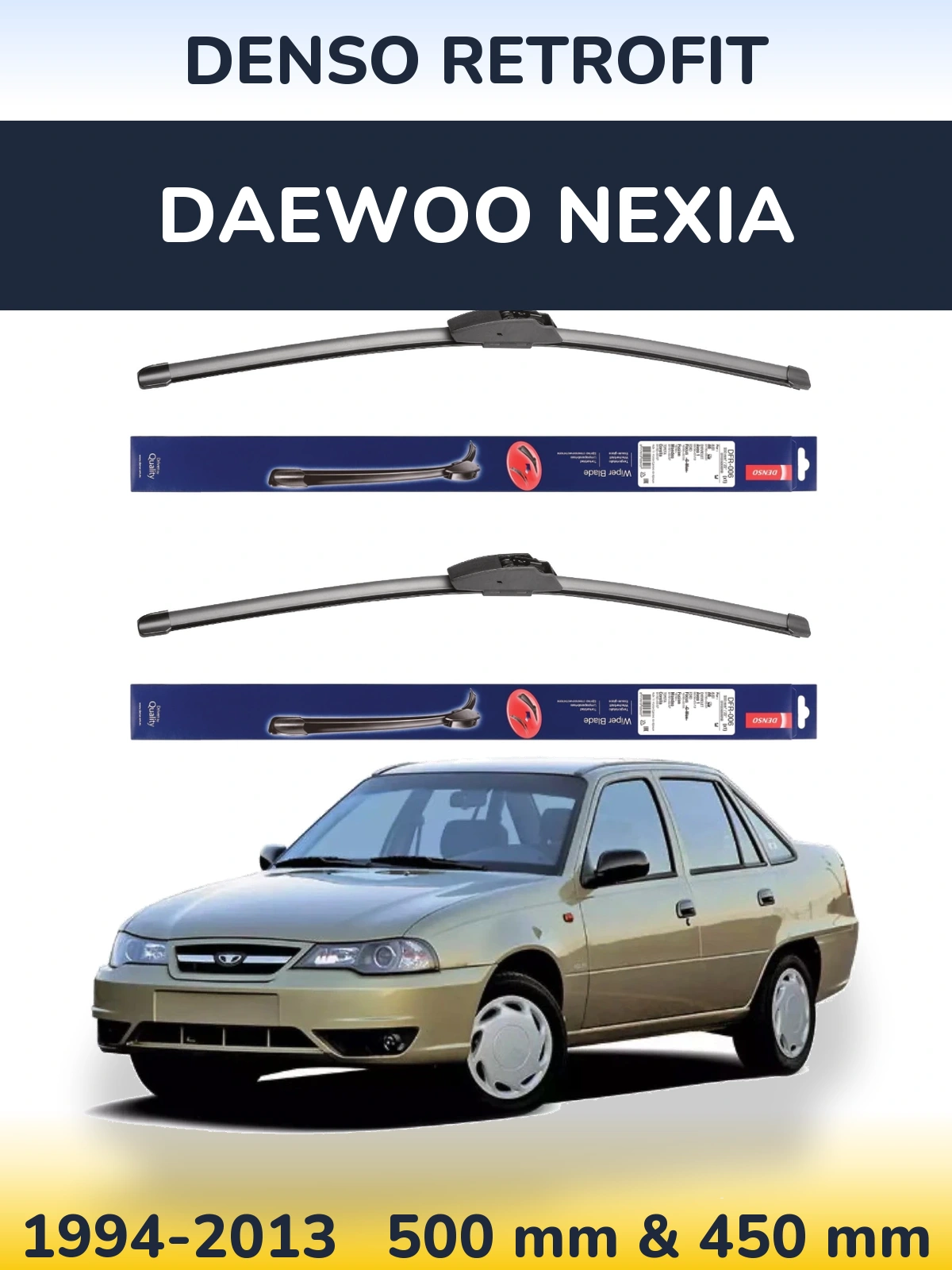 Komplet przednich wycieraczek Denso Retrofit 500 & 450 mm do Daewoo Nexia 1994-2013