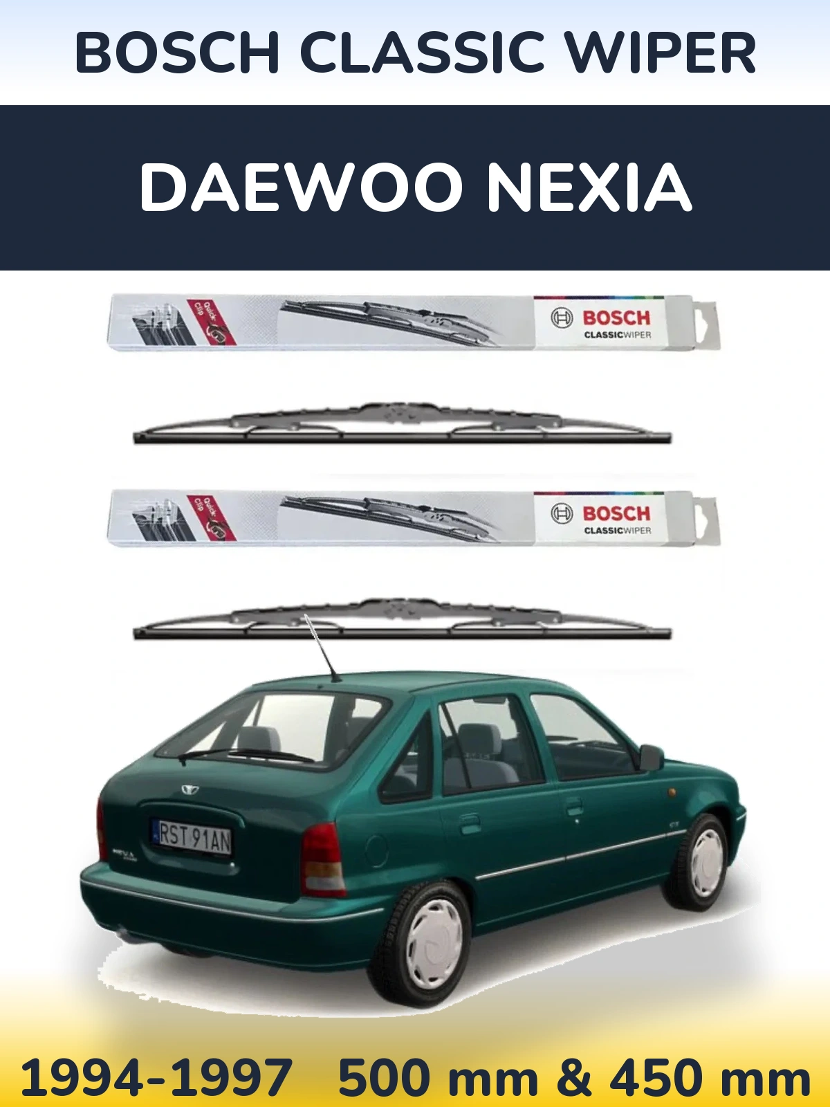 Комплект передніх щіток BOSCH Classic Wiper 500 & 450 мм для Daewoo Nexia 1994-1997