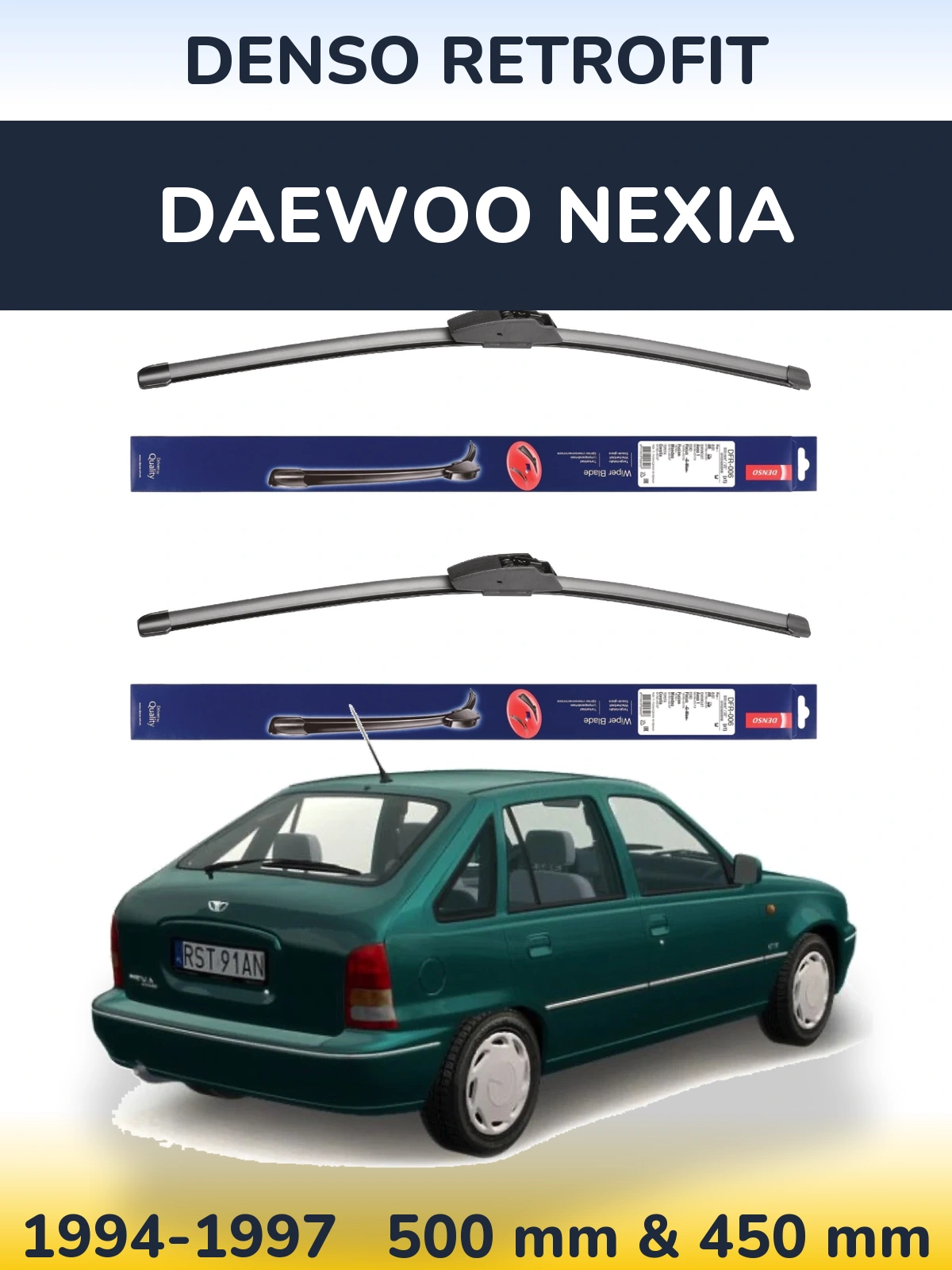 Komplet przednich wycieraczek Denso Retrofit 500 & 450 mm do Daewoo Nexia 1994-1997
