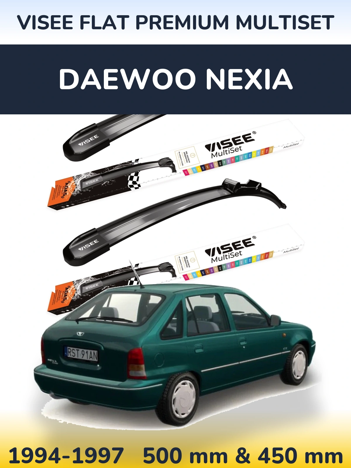Front wiper blade set VISEE FLAT PREMIUM MultiSet 500 & 450 мм for Daewoo Nexia 1994-1997