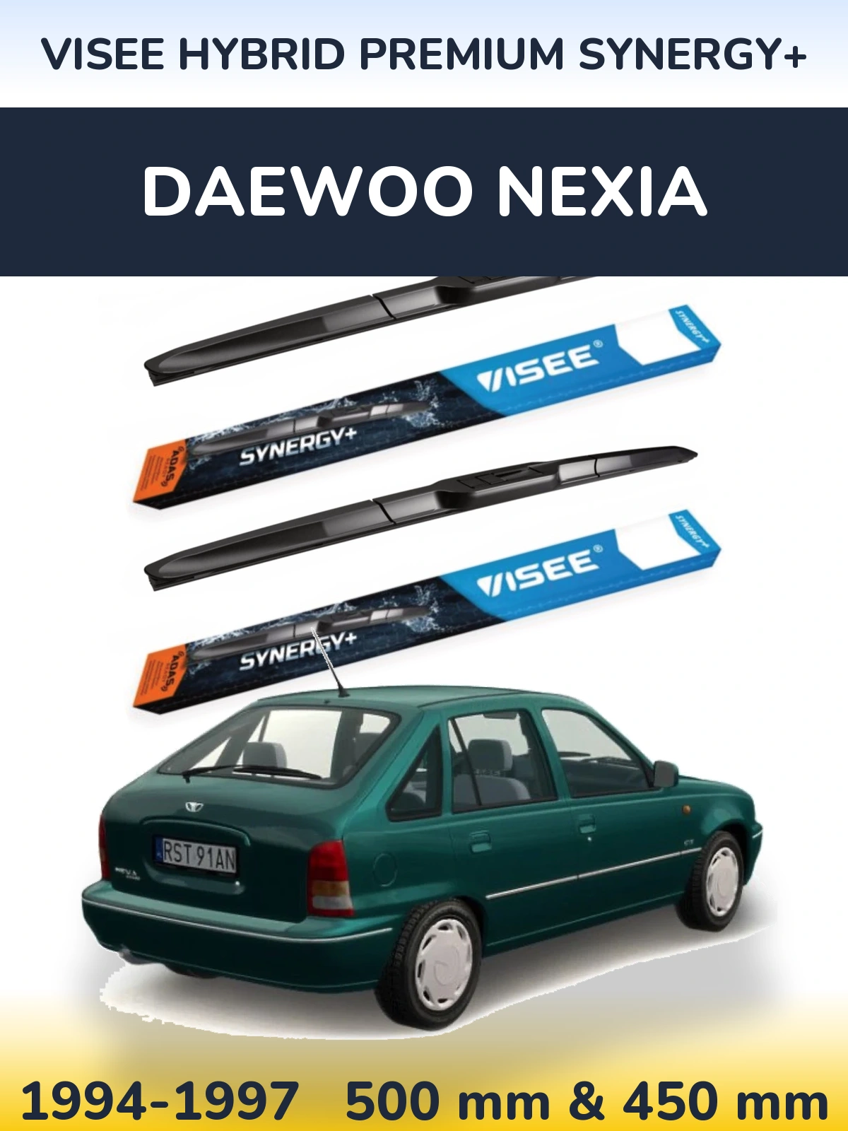 Комплект передних дворников VISEE HYBRID PREMIUM SYNERGY+ 500 & 450 мм для Daewoo Nexia 1994-1997
