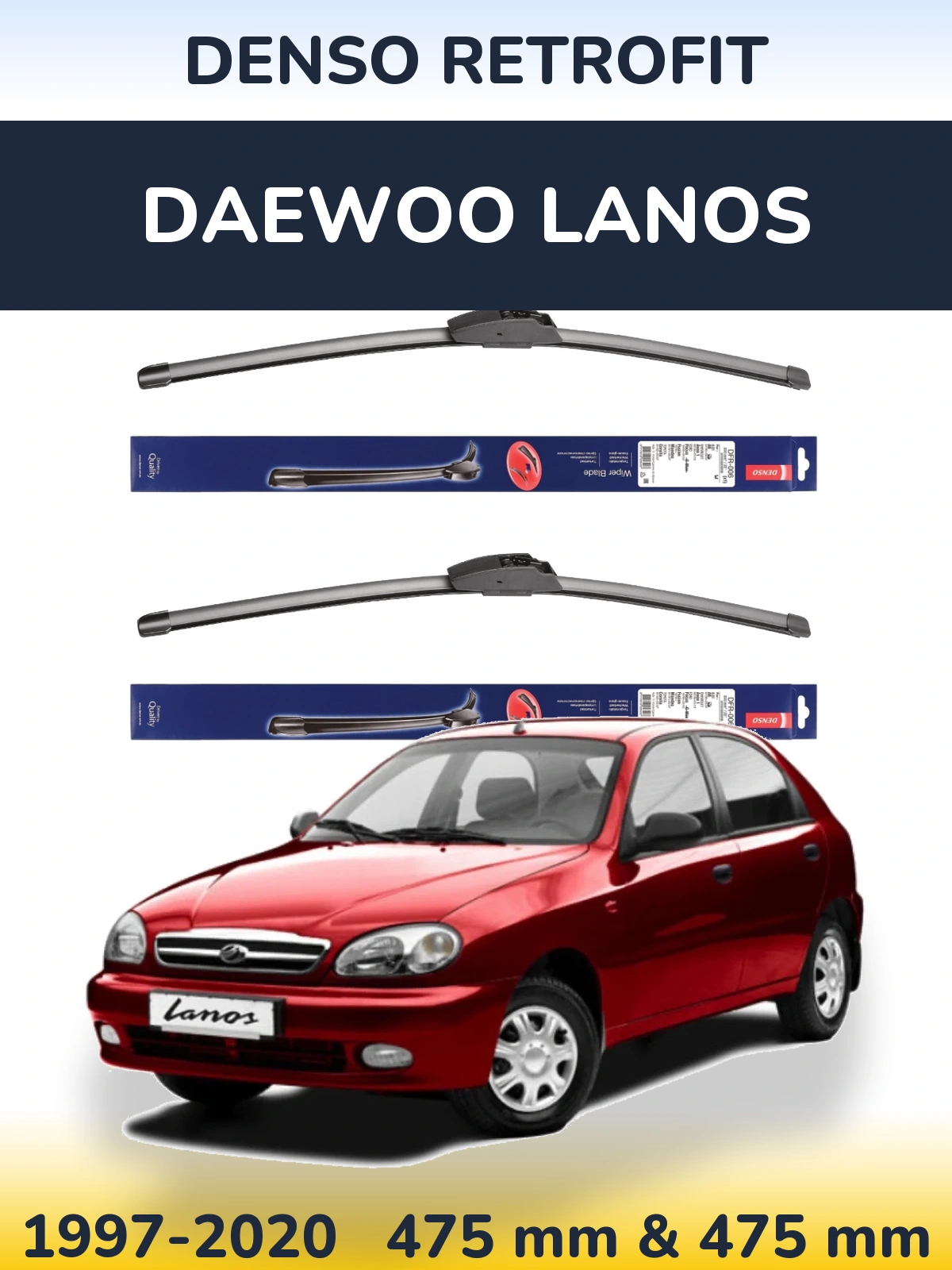 Komplet przednich wycieraczek Denso Retrofit 475 & 475 mm do Daewoo Lanos 1997-2020