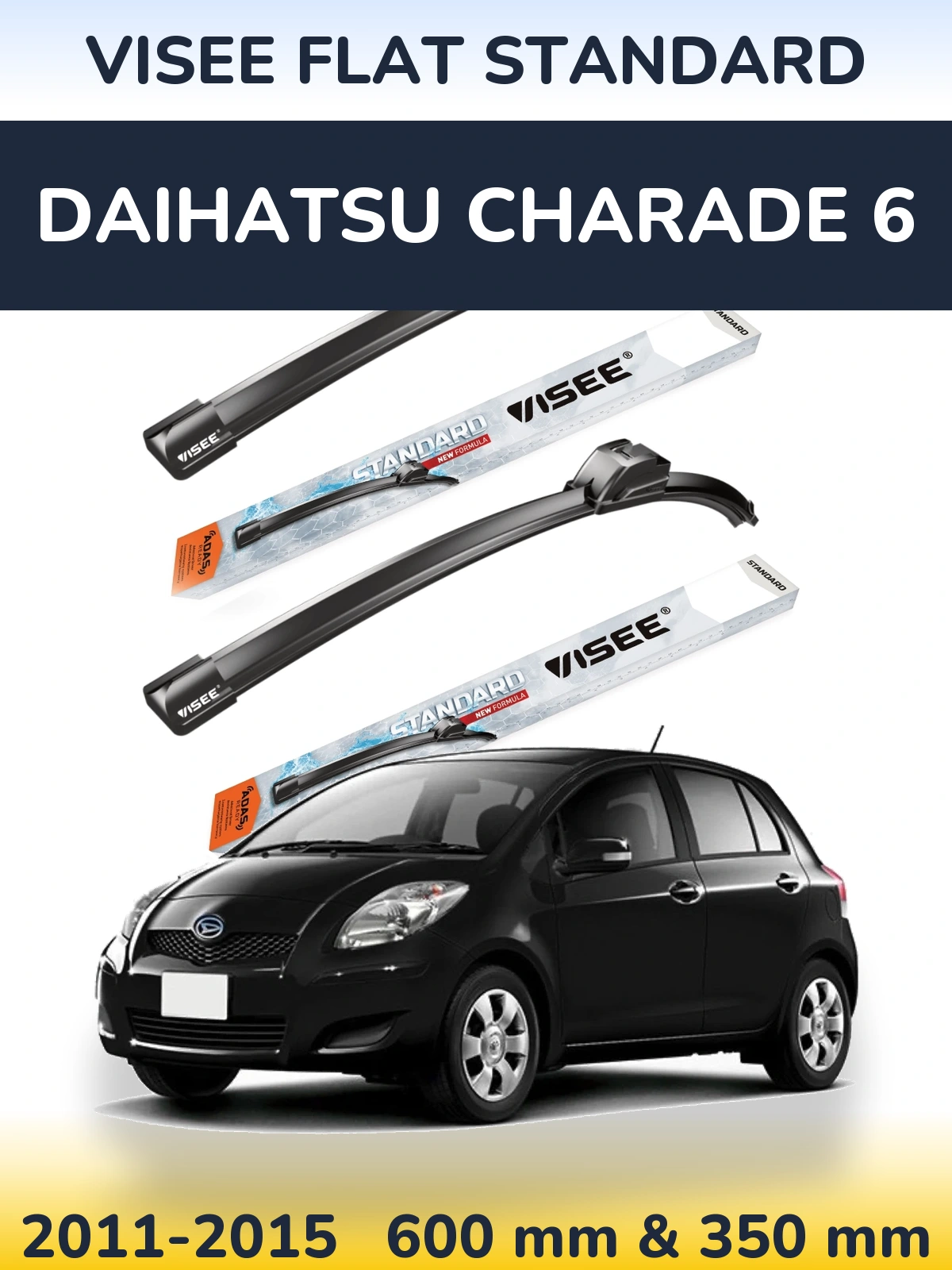 Комплект передніх щіток VISEE FLAT STANDARD 600 & 350 мм для Daihatsu Charade 6 2011-2015