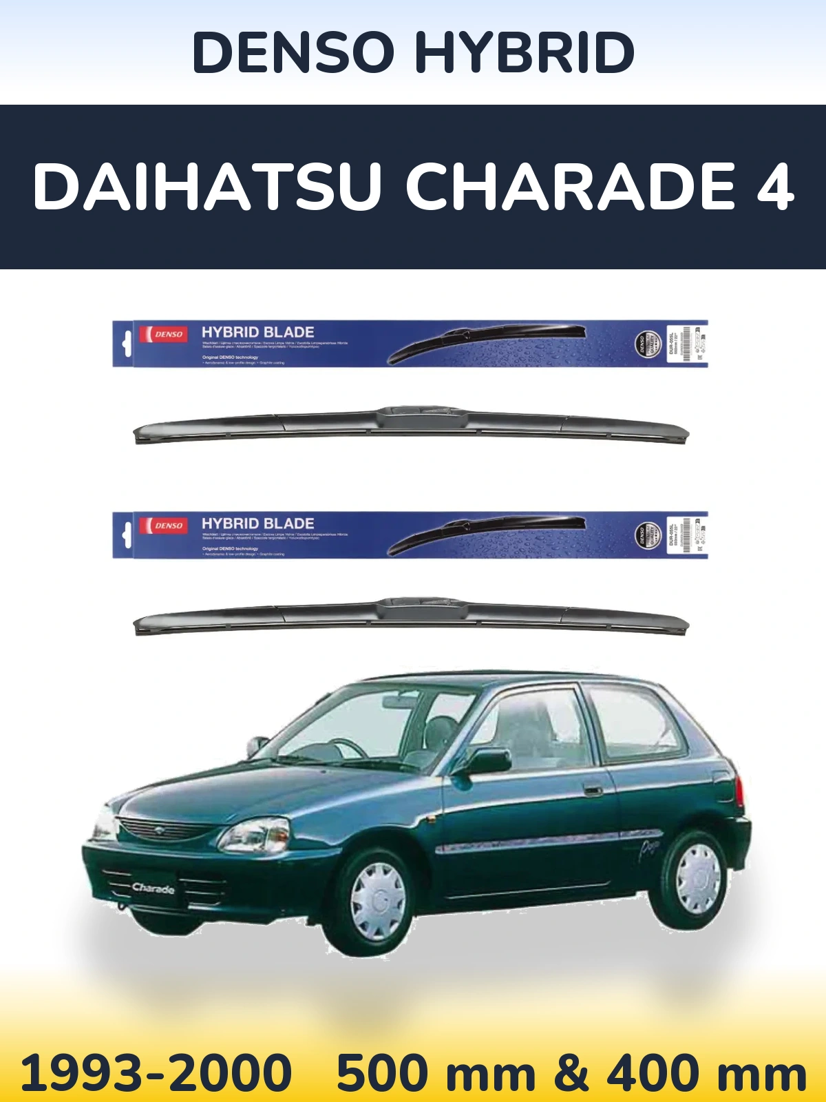 Komplet przednich wycieraczek Denso Hybrid 500 & 400 mm do Daihatsu Charade 4 1993-2000