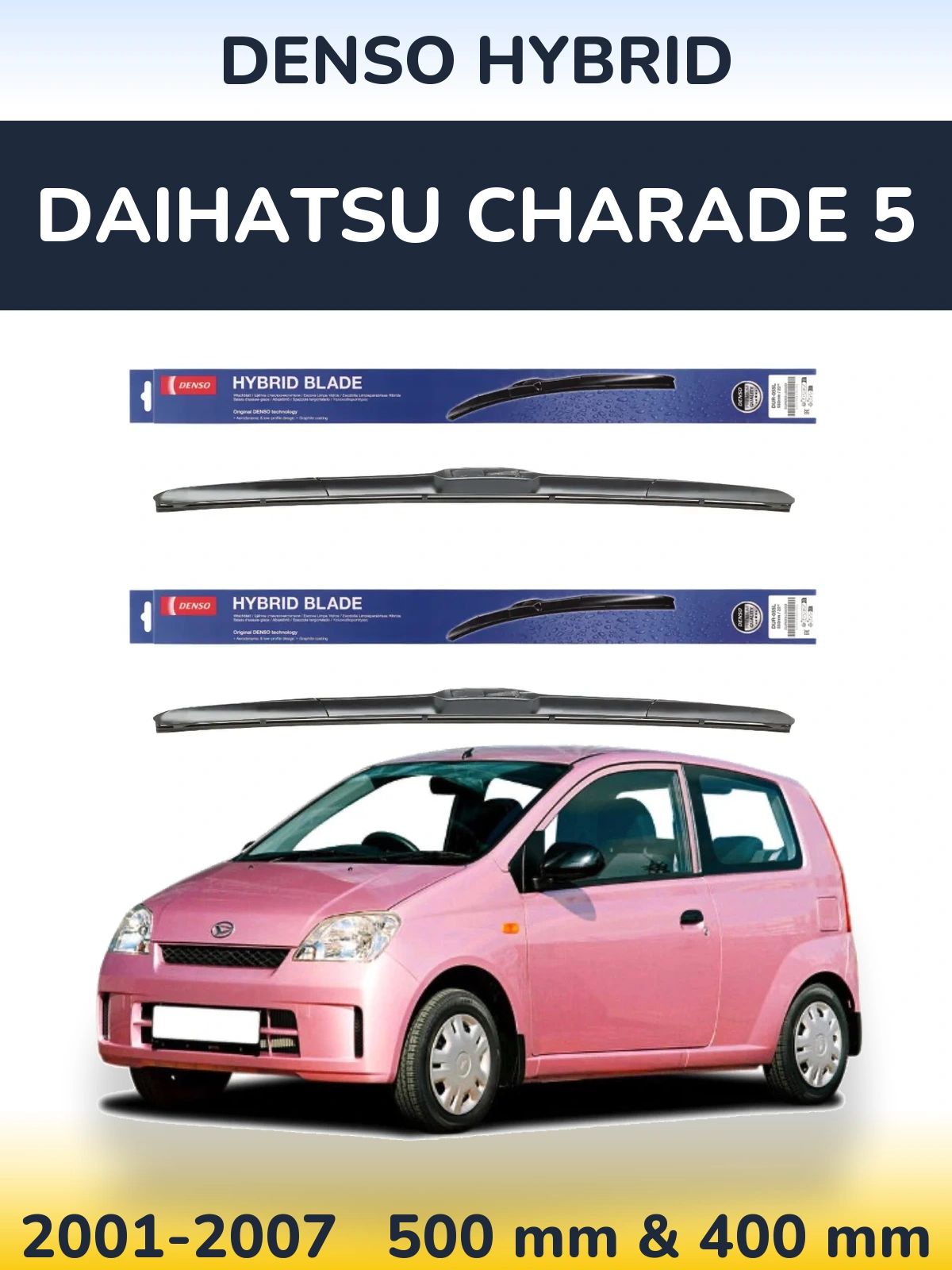 Комплект передних дворников Denso Hybrid 500 & 400 мм для Daihatsu Charade 5 2001-2007