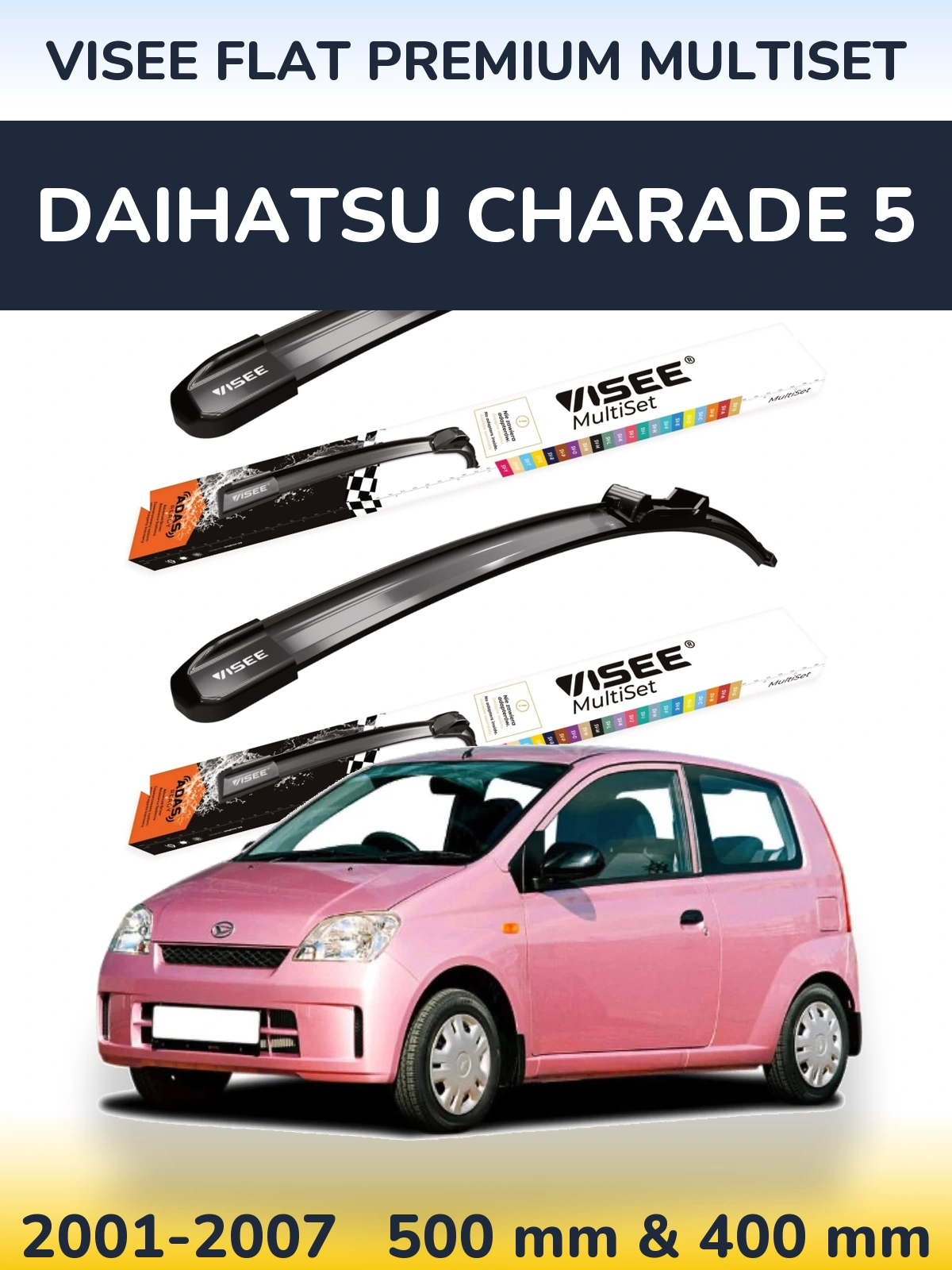 Комплект передних дворников VISEE FLAT PREMIUM MultiSet 500 & 400 мм для Daihatsu Charade 5 2001-2007