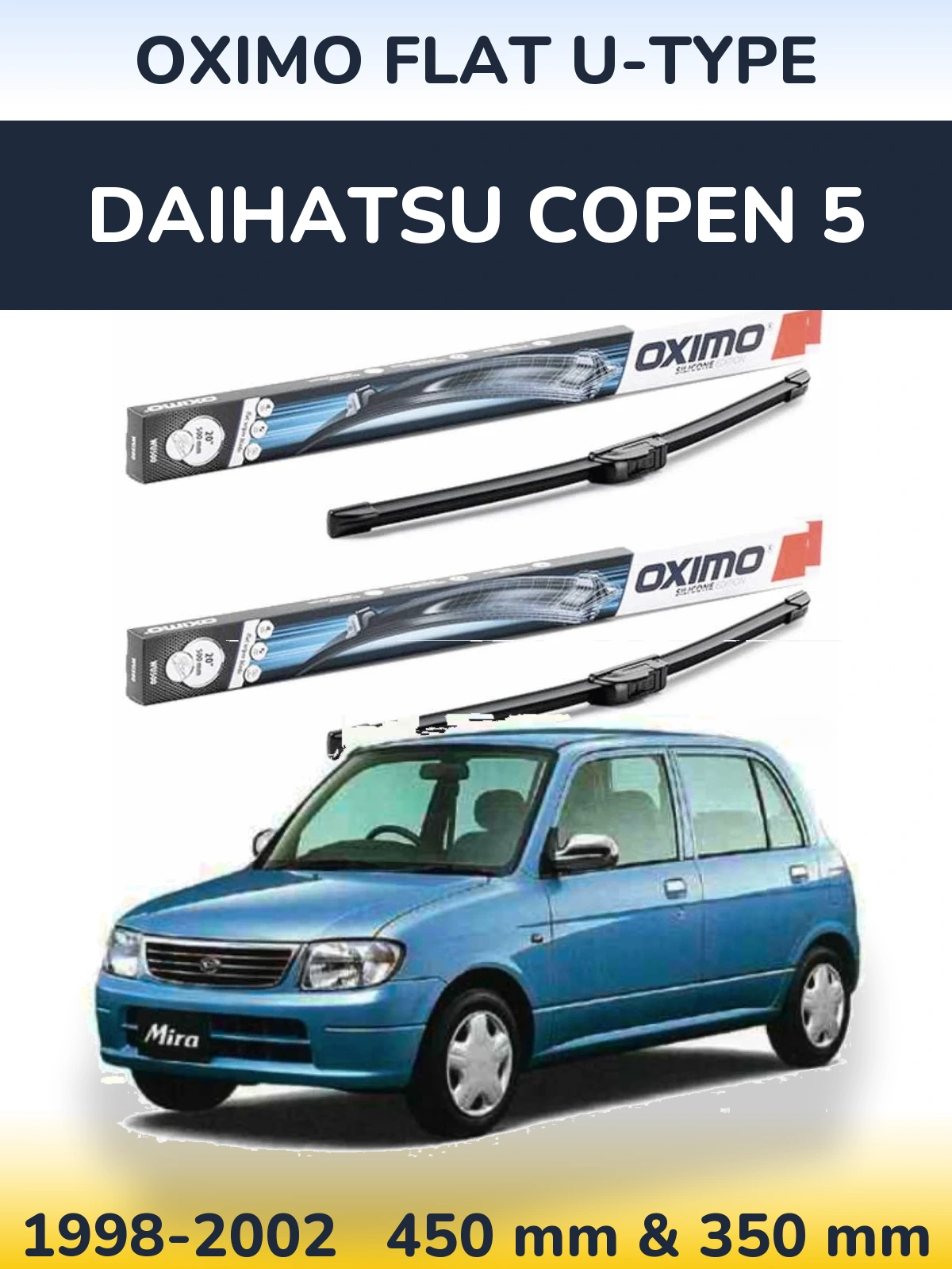 Комплект передних дворников Oximo Flat U-type 450 & 350 мм для Daihatsu Copen 5 1998-2002