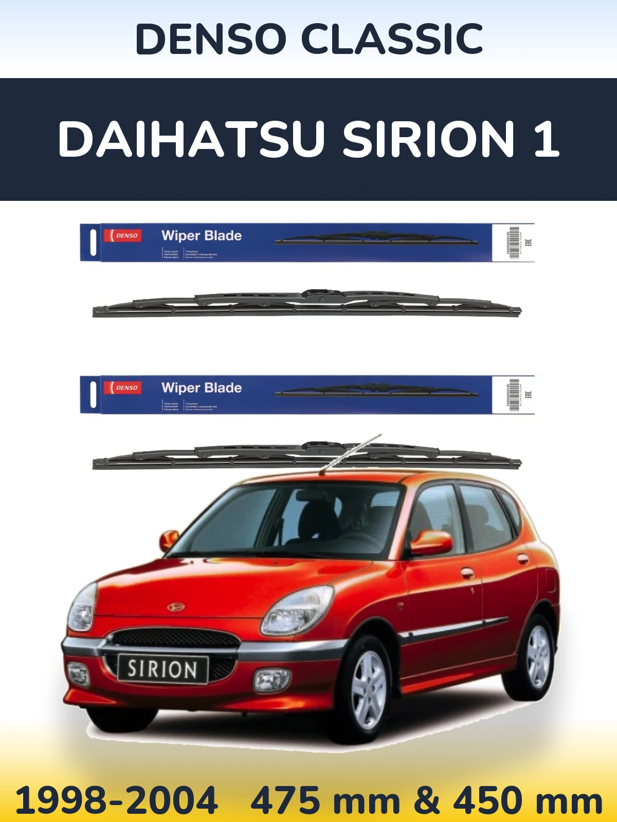 Front wiper blade set Denso Classic 475 & 450 мм for Daihatsu SIrion 1 1998-2004