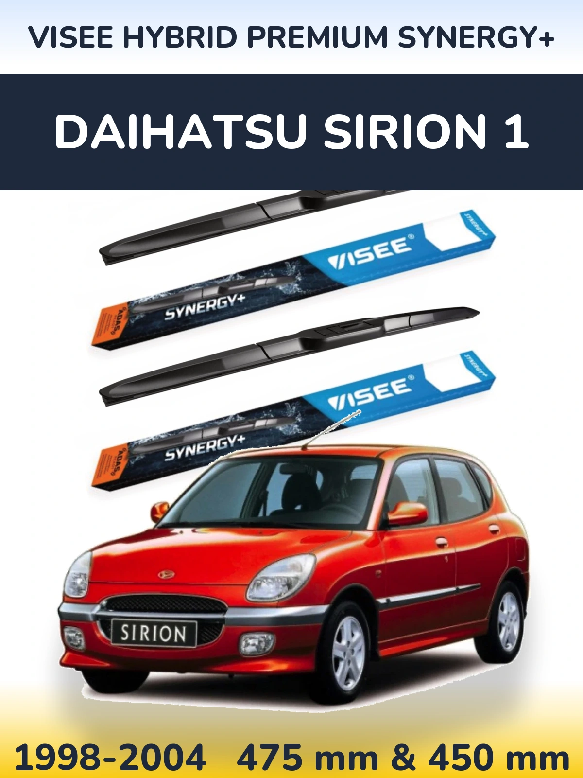 Front wiper blade set VISEE HYBRID PREMIUM SYNERGY+ 475 & 450 мм for Daihatsu SIrion 1 1998-2004
