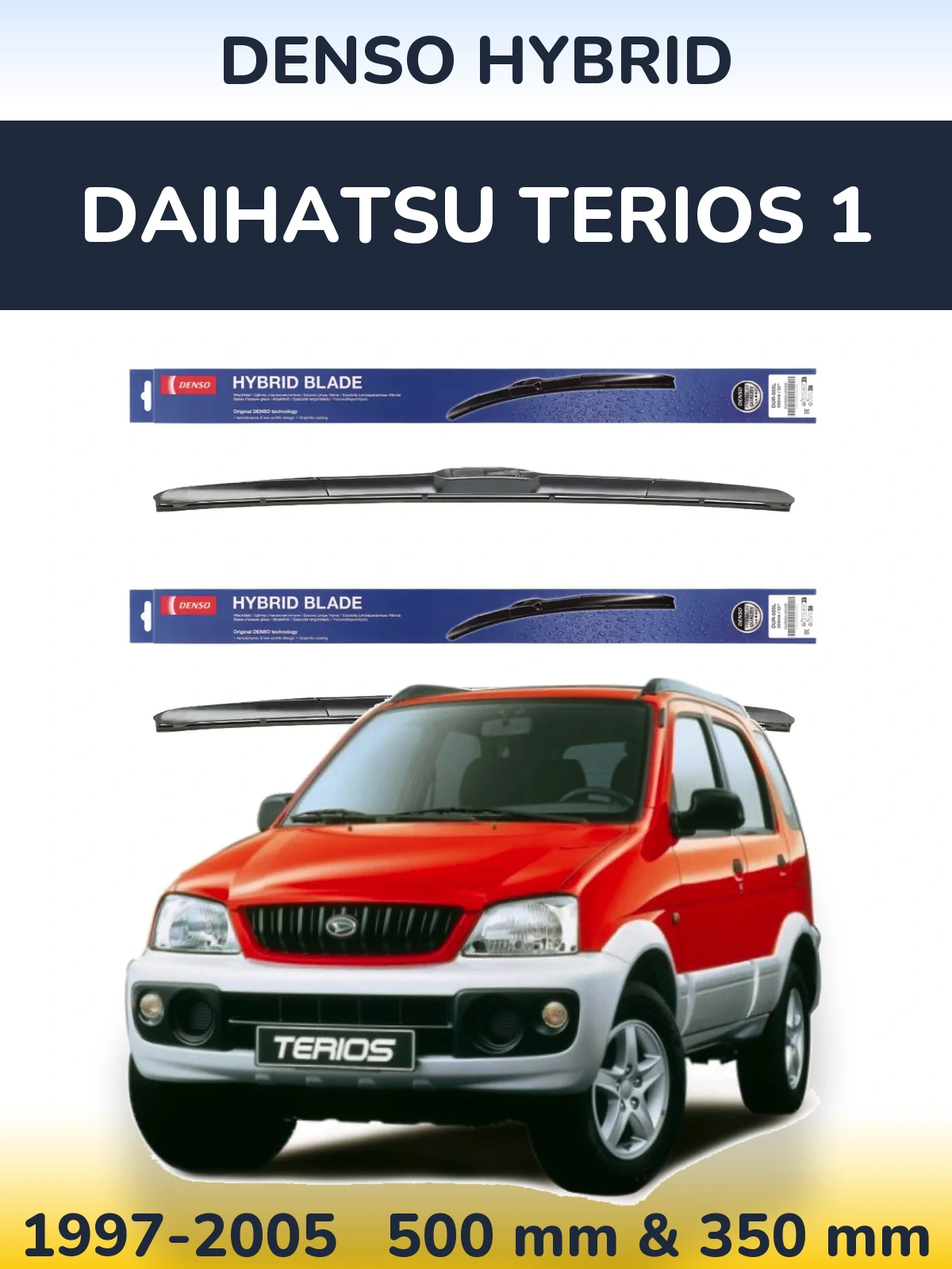 Komplet przednich wycieraczek Denso Hybrid 500 & 350 mm do Daihatsu Terios 1 1997-2005