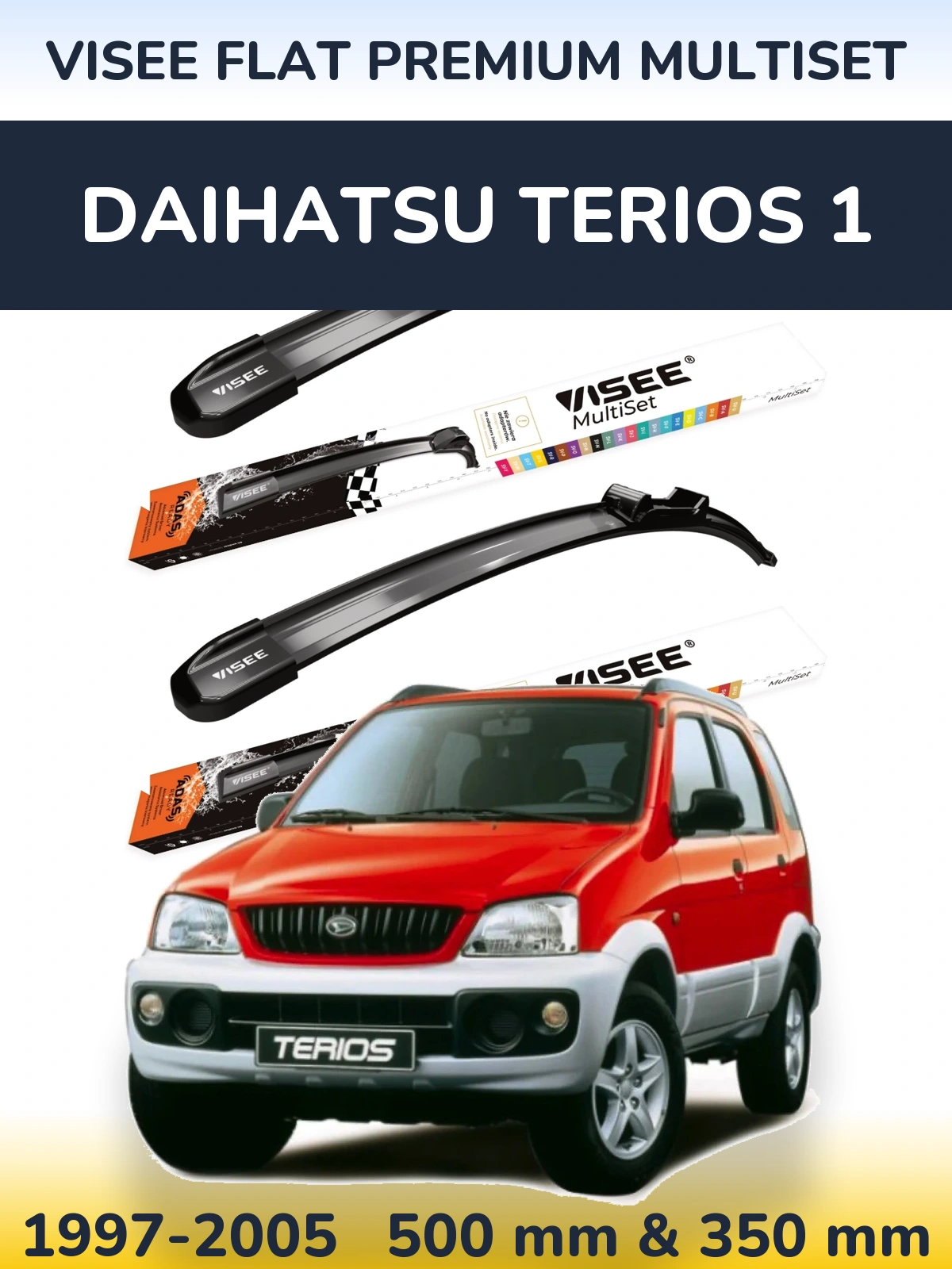 Front wiper blade set VISEE FLAT PREMIUM MultiSet 500 & 350 mm for Daihatsu Terios 1 1997-2005