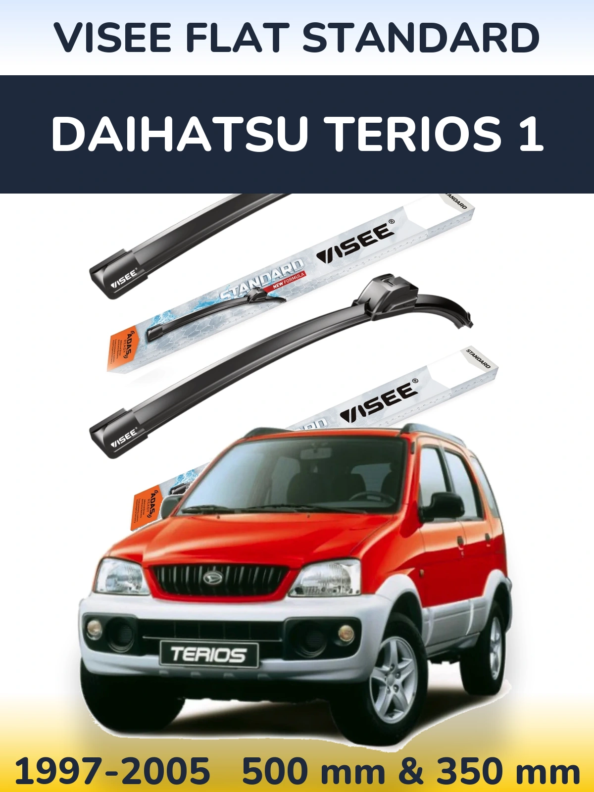 Front wiper blade set VISEE FLAT STANDARD 500 & 350 мм for Daihatsu Terios 1 1997-2005